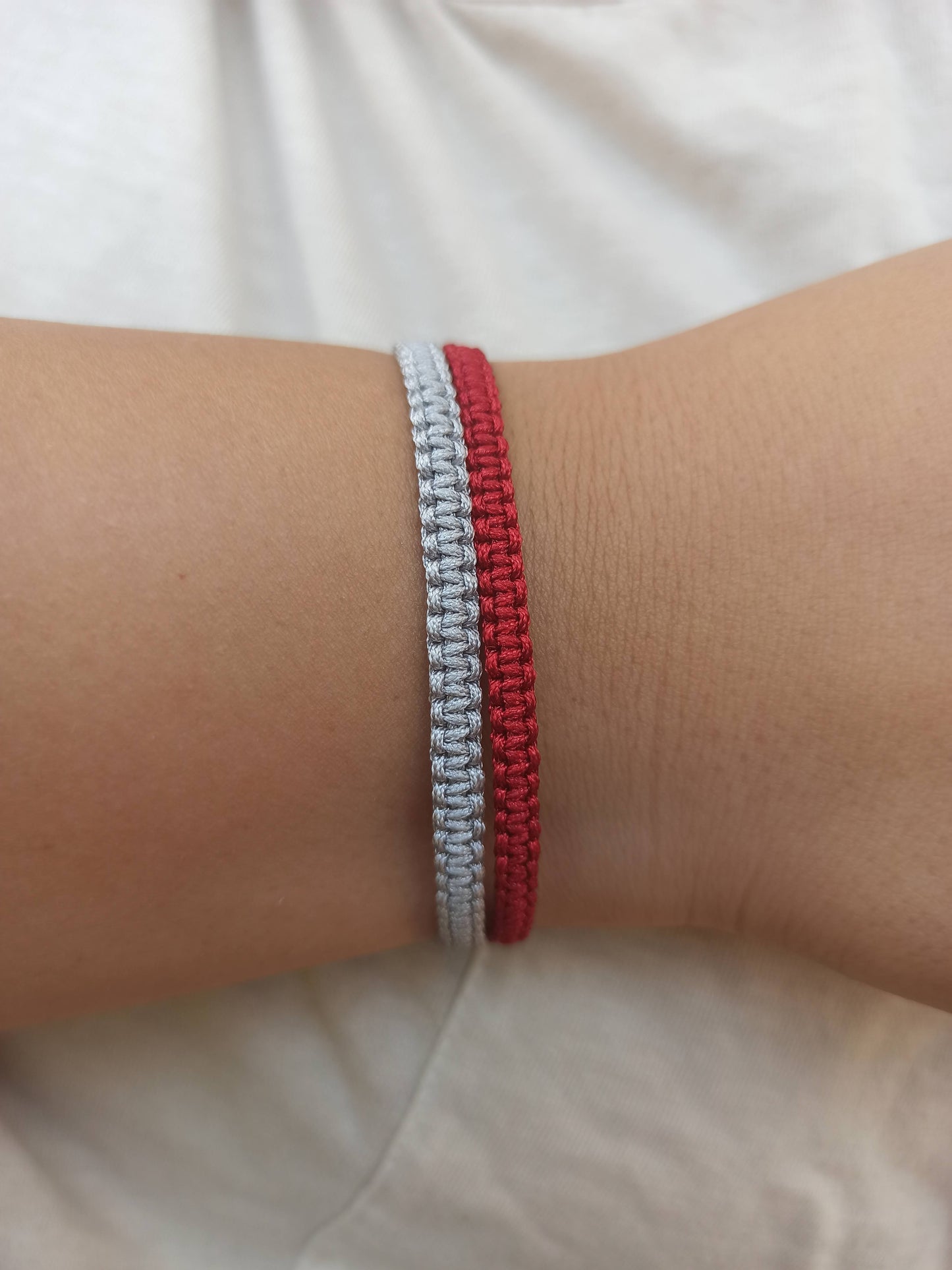 2'li makrome ipli bileklik seti , bordo ve gri