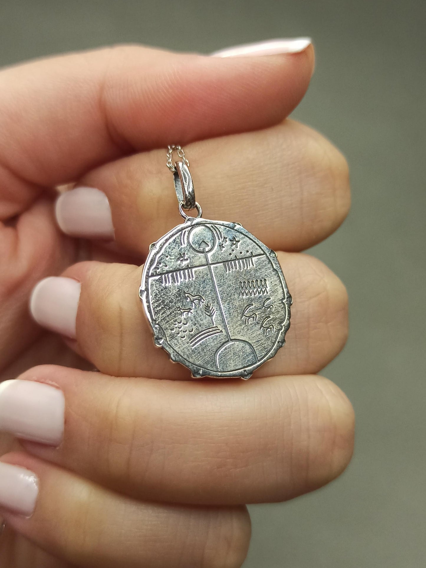 Gümüş Şaman Davulu Kolye