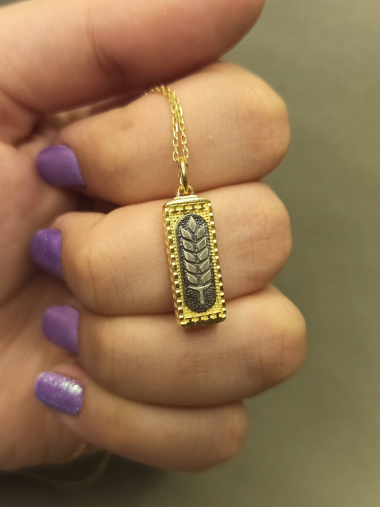 Buğday Başağı Madalyon Kolye | Altın Kaplama Gümüş Bereket Tılsımı