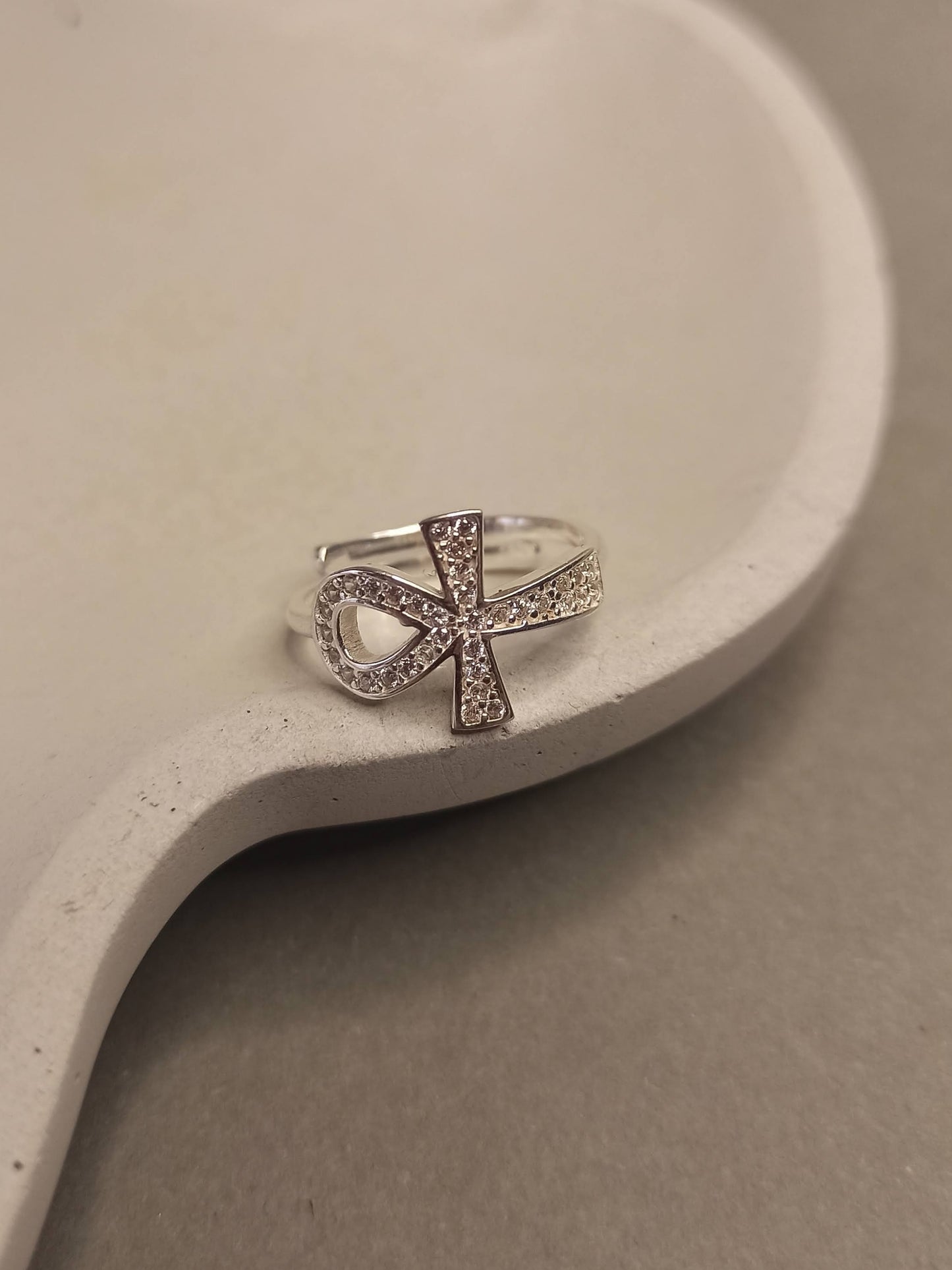 Zirkon Taşlı Gümüş Ankh Yüzük, Ayarlanabilir