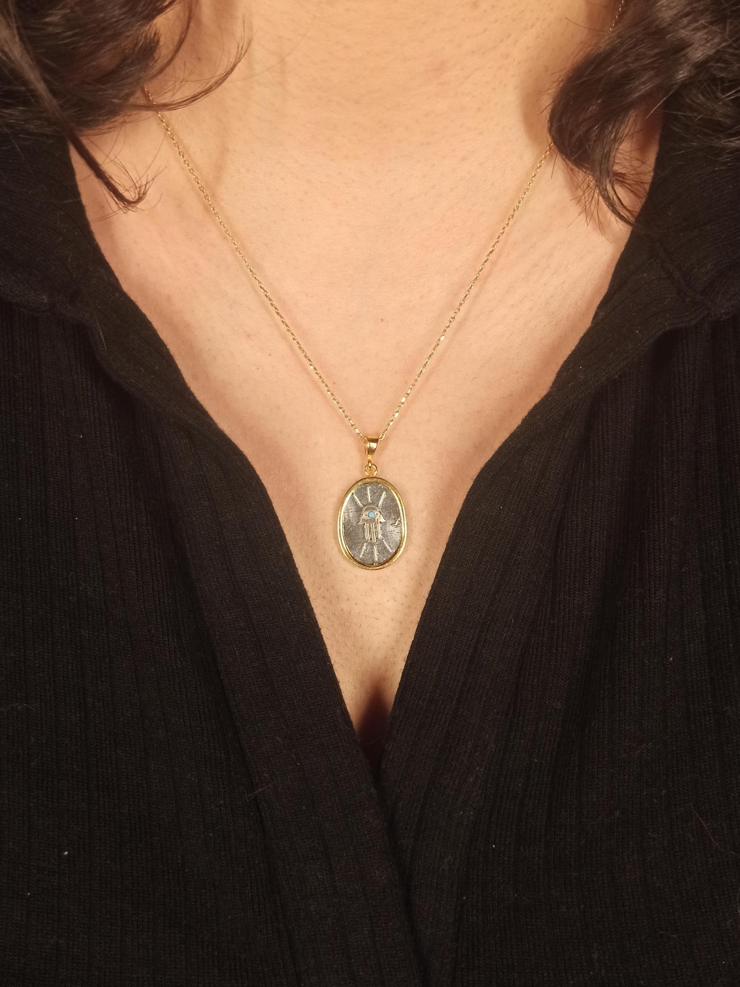 Fatma’nın Eli Göz Motifli Gümüş Kolye