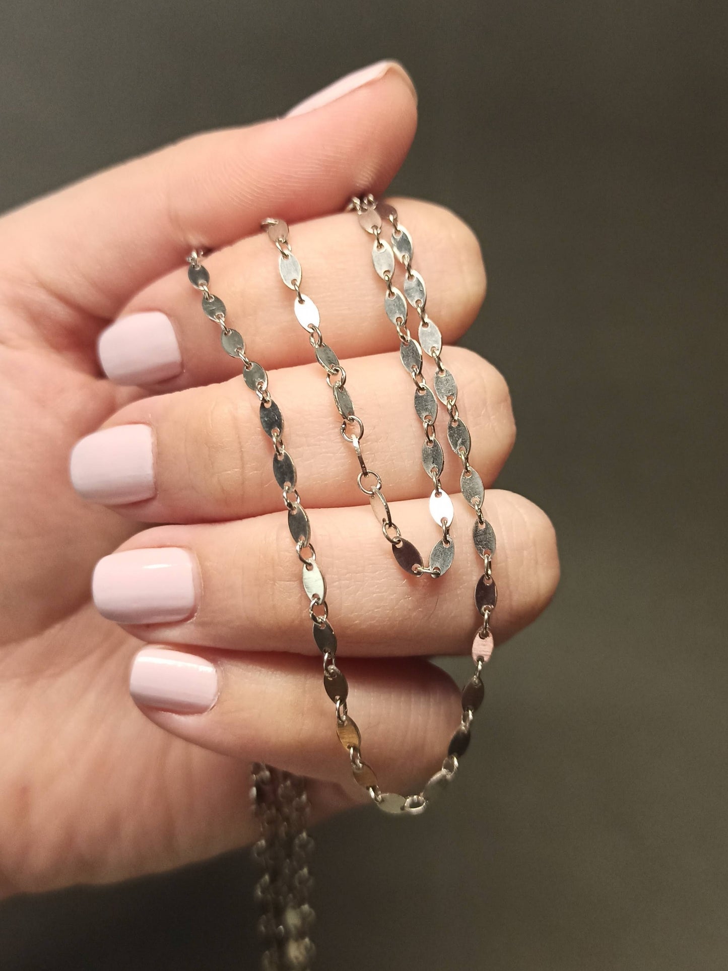 90 cm Gümüş Oval Pullu Zincir Kolye