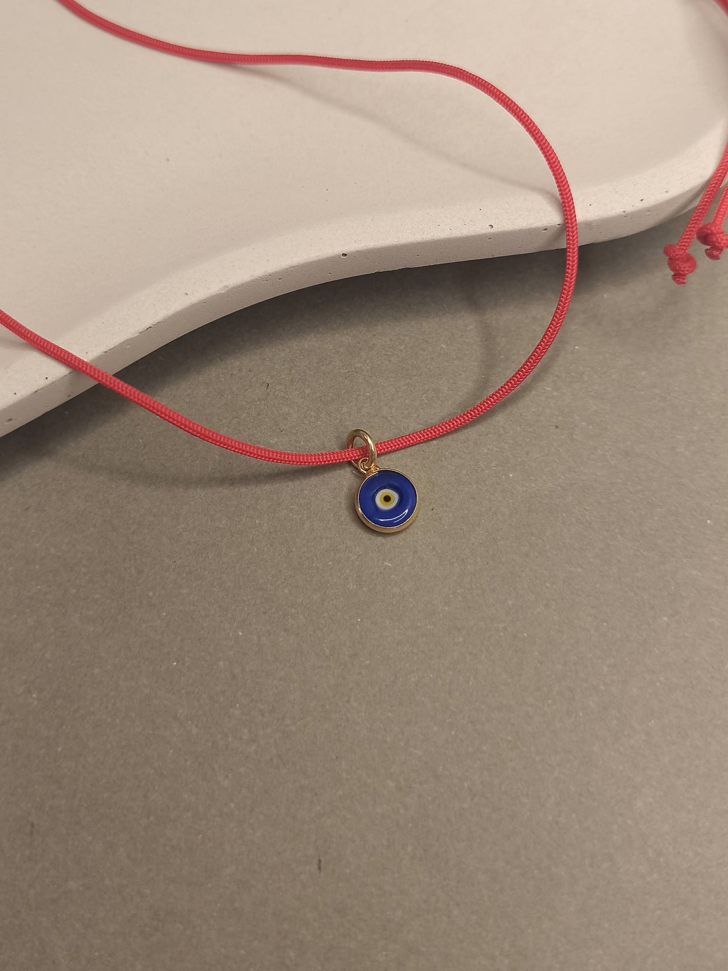 Nazar Boncuklu Kırmızı İp Kolye, 925 Gümüş Altın Kaplama
