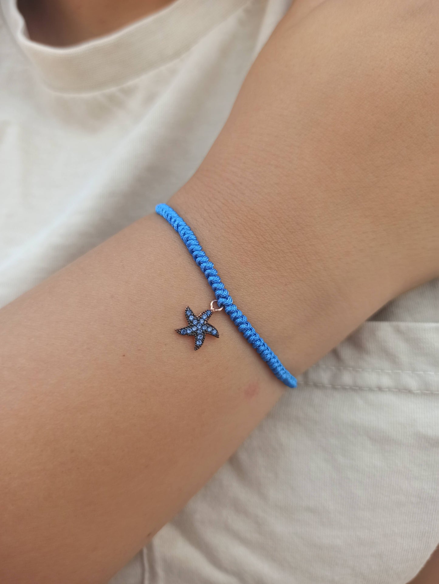 Gümüş deniz yıldızı charm ipli bileklik