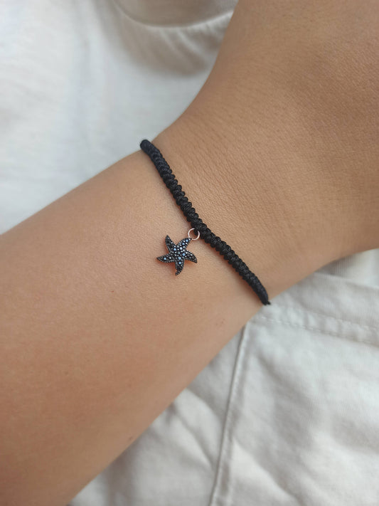 Siyah taşlı gümüş deniz yıldızı charm bileklik