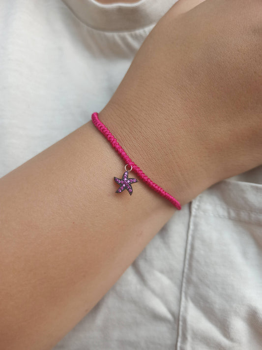 Pembe taşlı gümüş deniz yıldızı charm bileklik