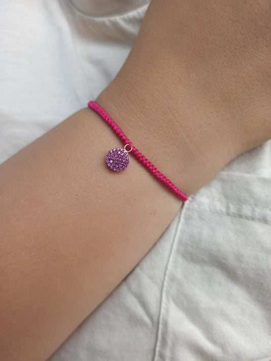 Pembe taşlı gümüş ip bileklik