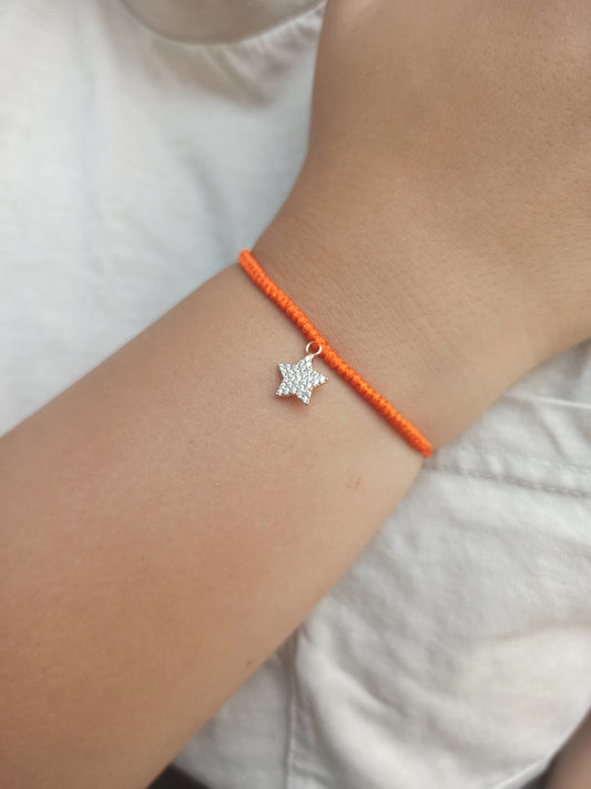 Taşlı gümüş yıldız  turuncu ipli bileklik