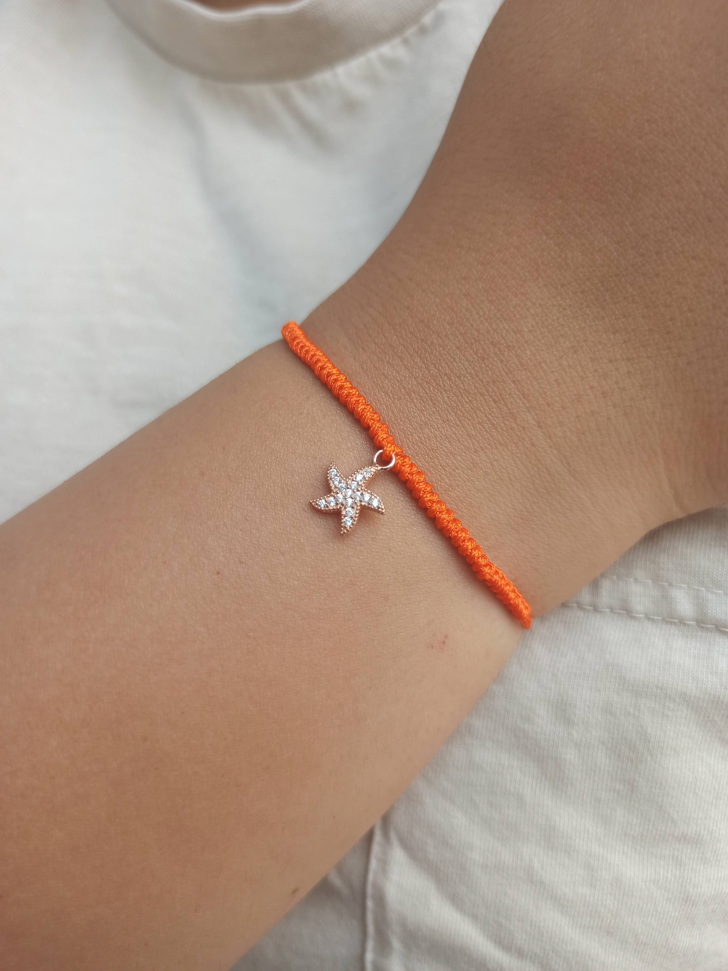 Taşlı gümüş deniz yıldızı charm ipli bileklik