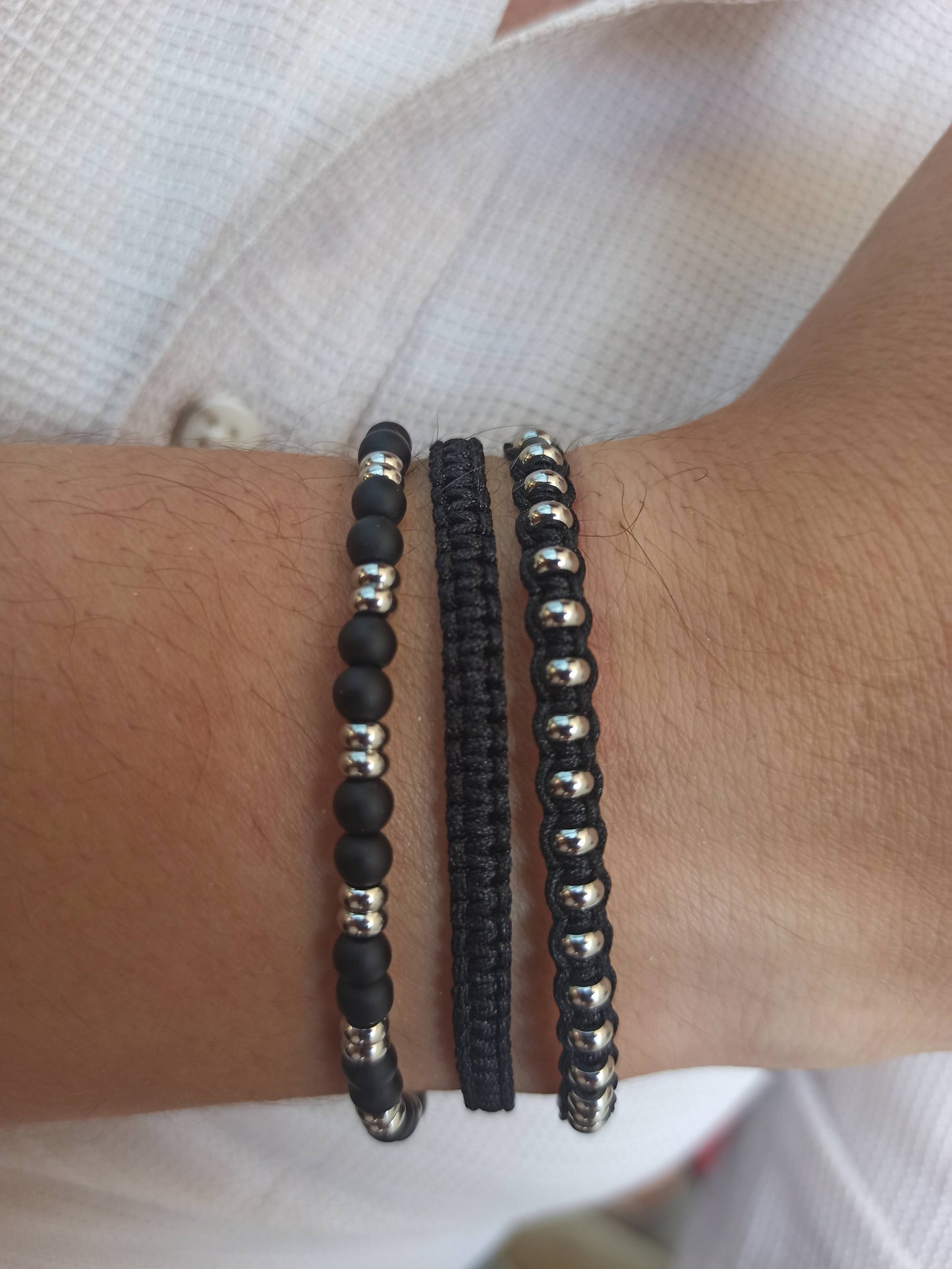 Çelik ve onyx erkek bileklik seti 3'lü