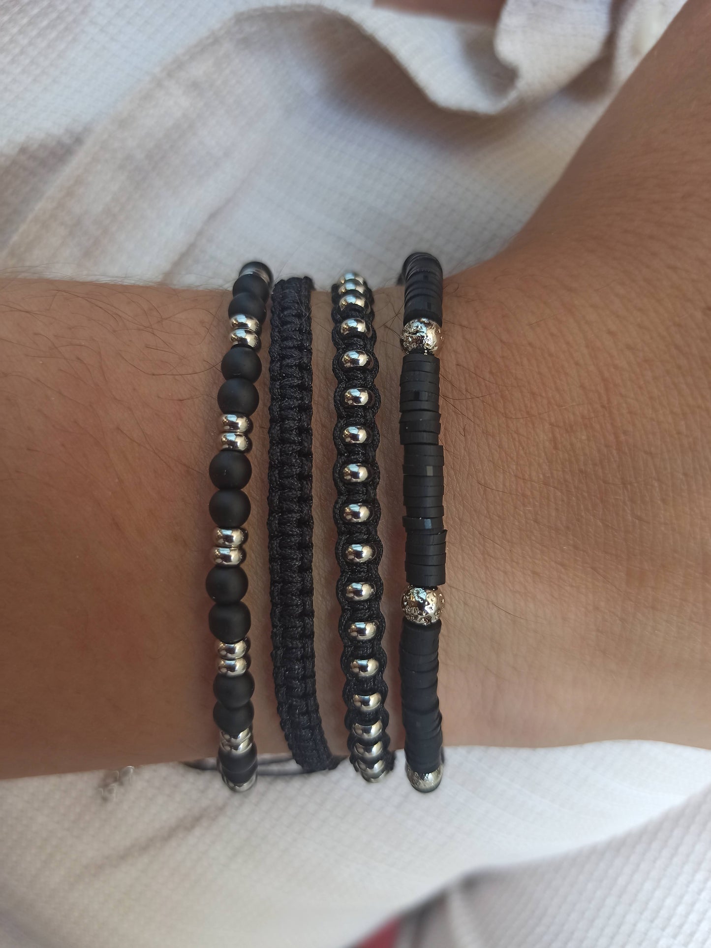 Kararmaz çelik ve siyah onyx erkek bilekliği seti 4'lü