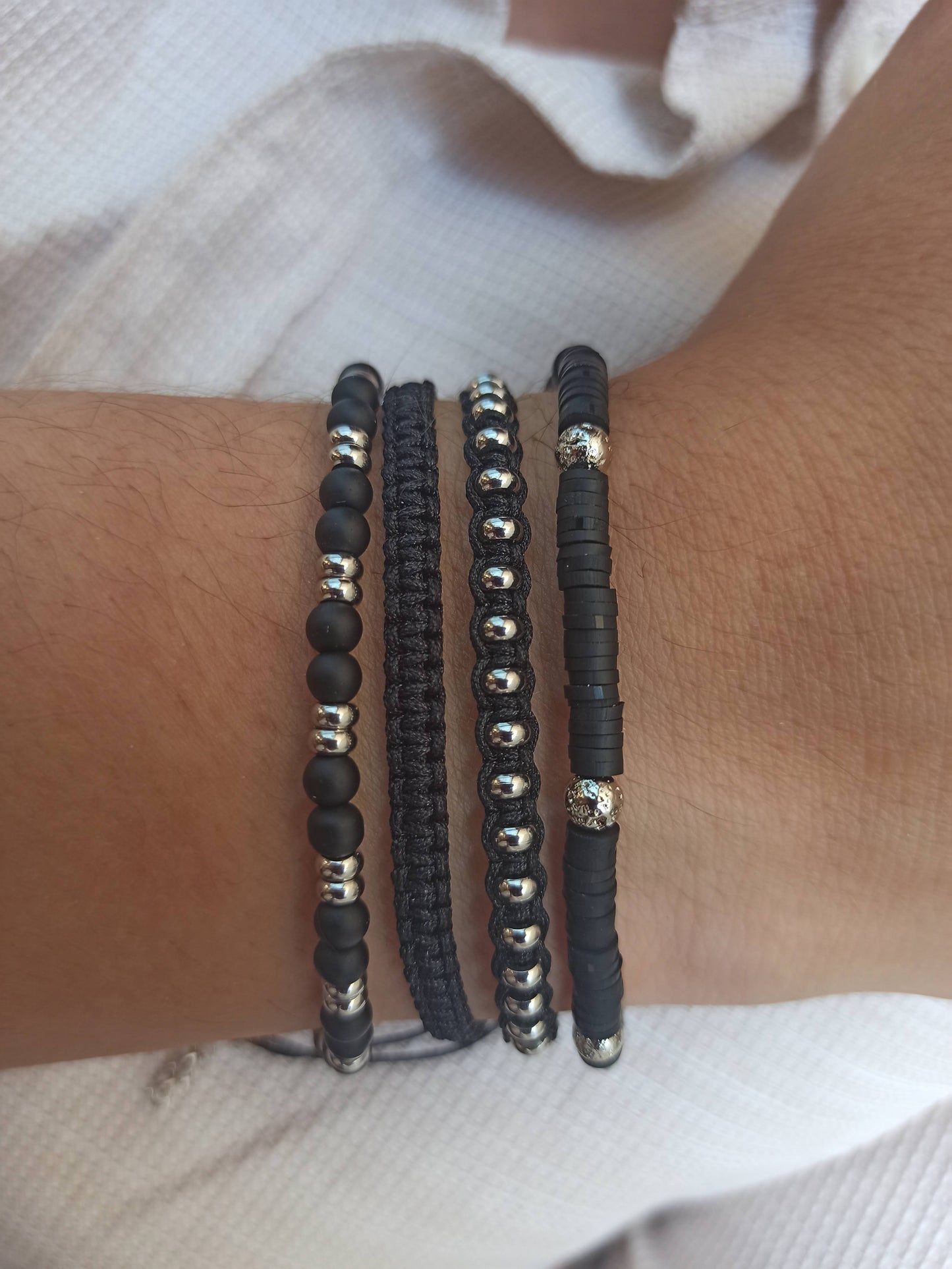 Kararmaz çelik ve siyah onyx erkek bilekliği seti 4'lü