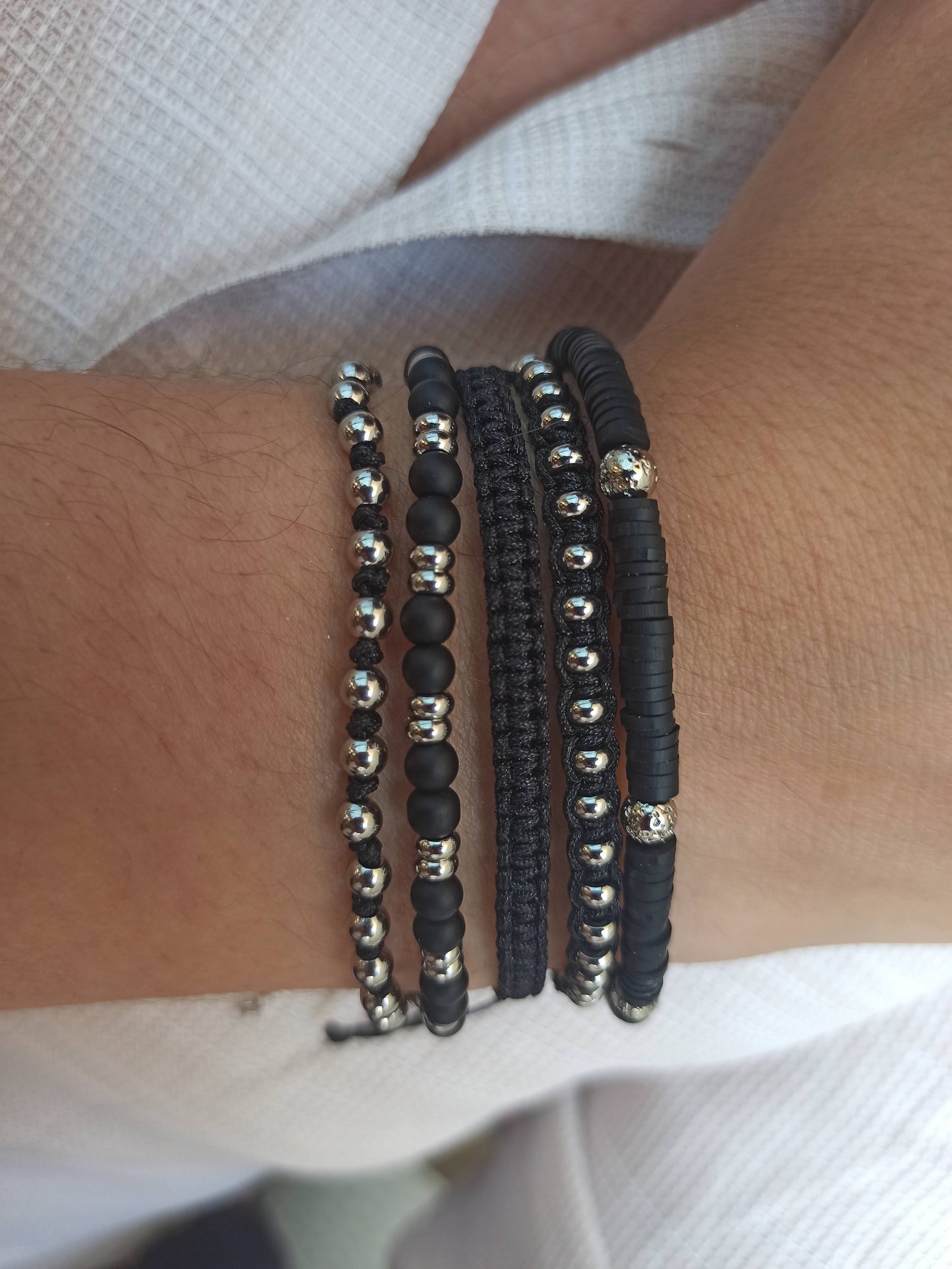 Kararmaz çelik ve onyx taşlı erkek bileklik seti 5'li