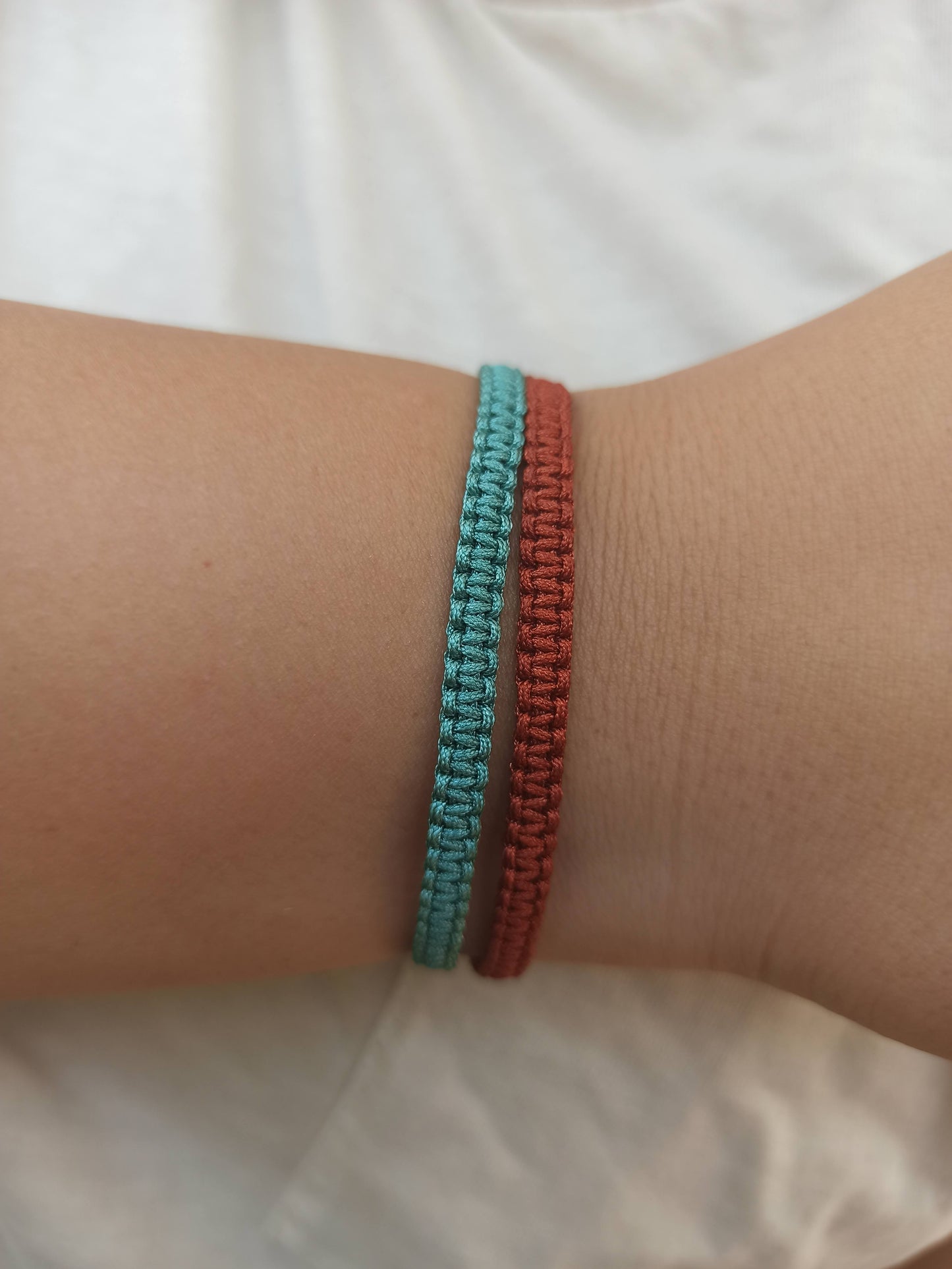 2'li makrome ipli bileklik seti , kahverengi ve su yeşili