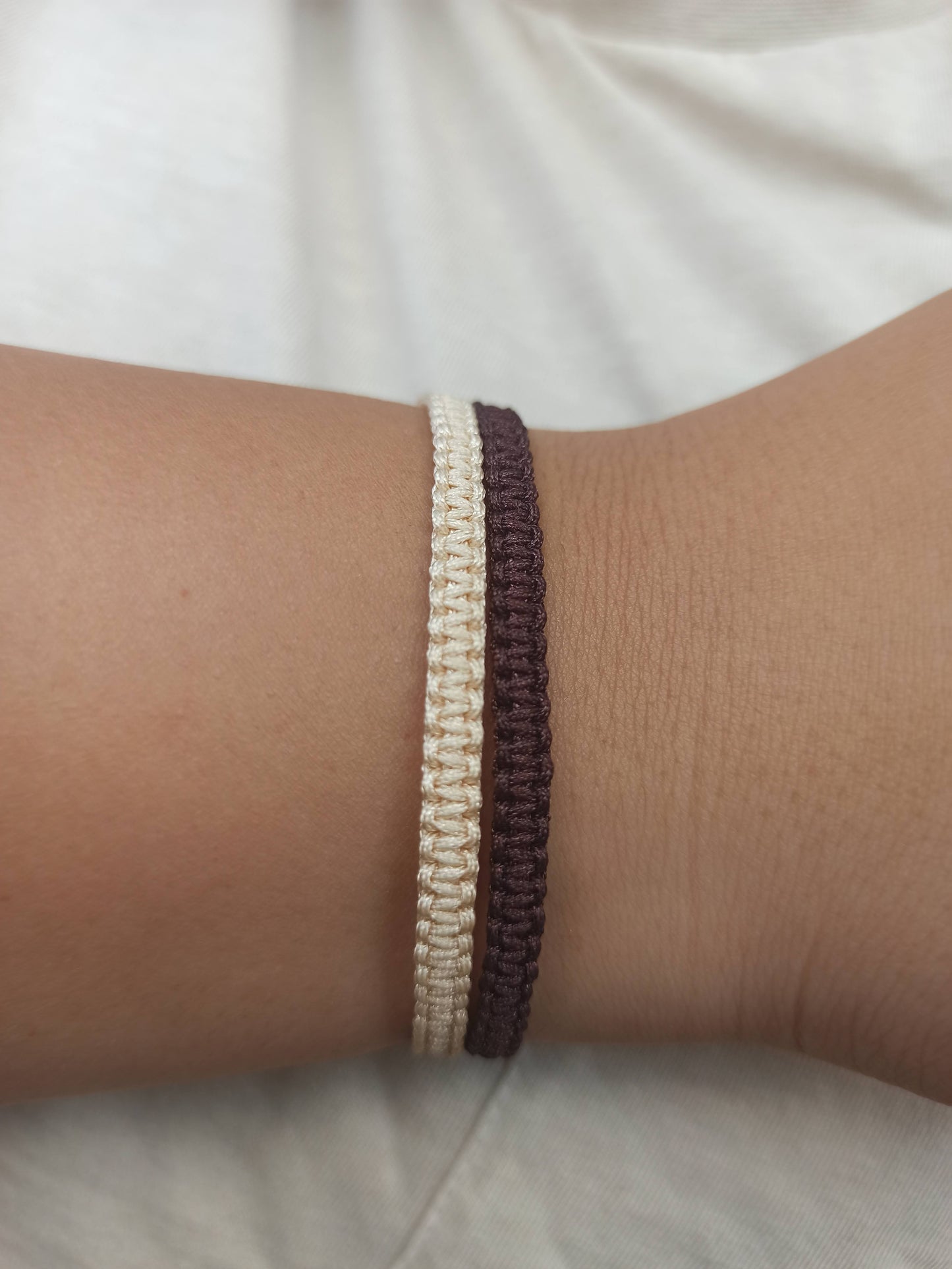 2 'li Bej ve kahverengi ipli makrome bileklik seti