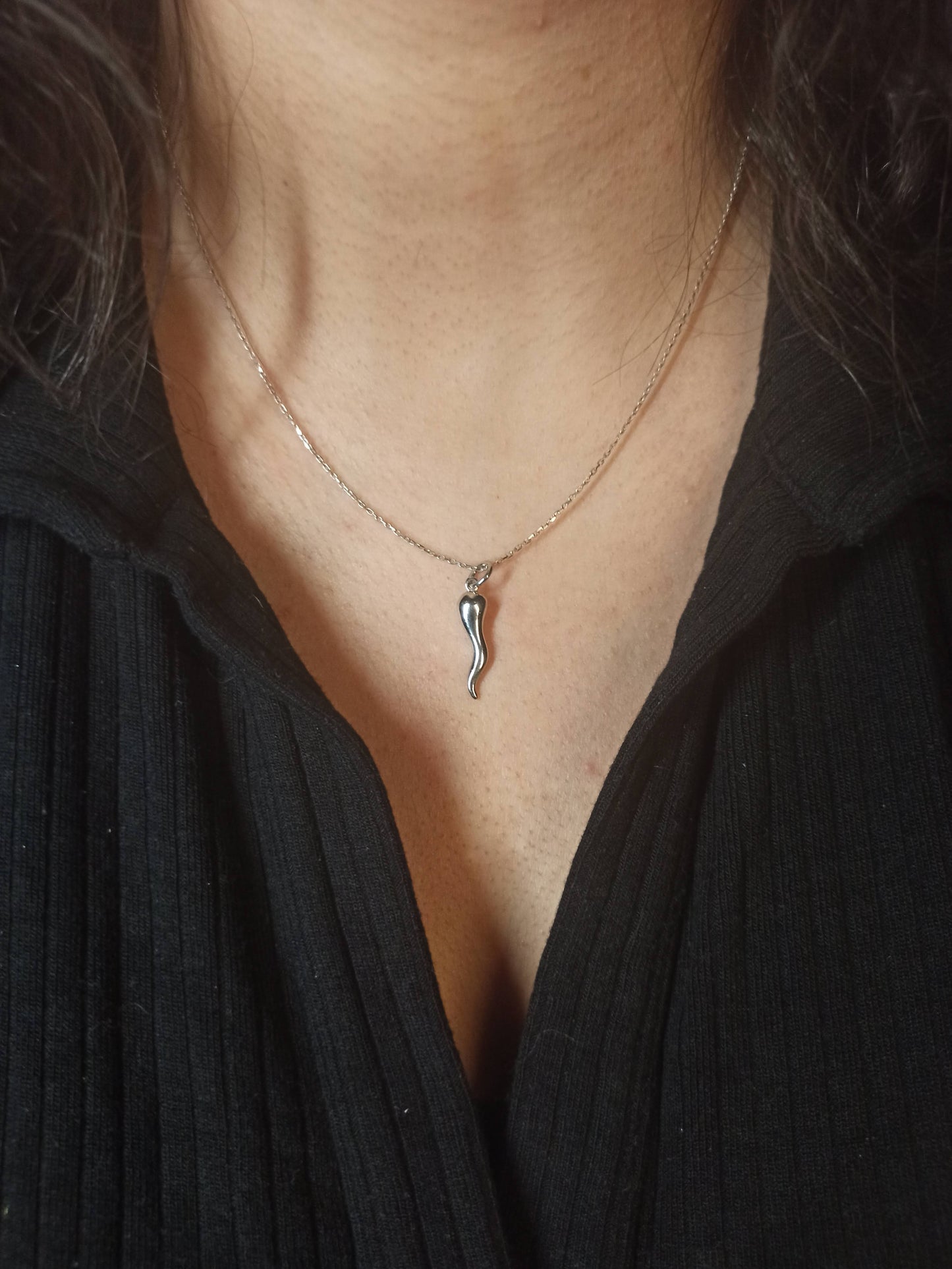 Gümüş Cornicello Kolye (İtalyan Şans Boynuzu)