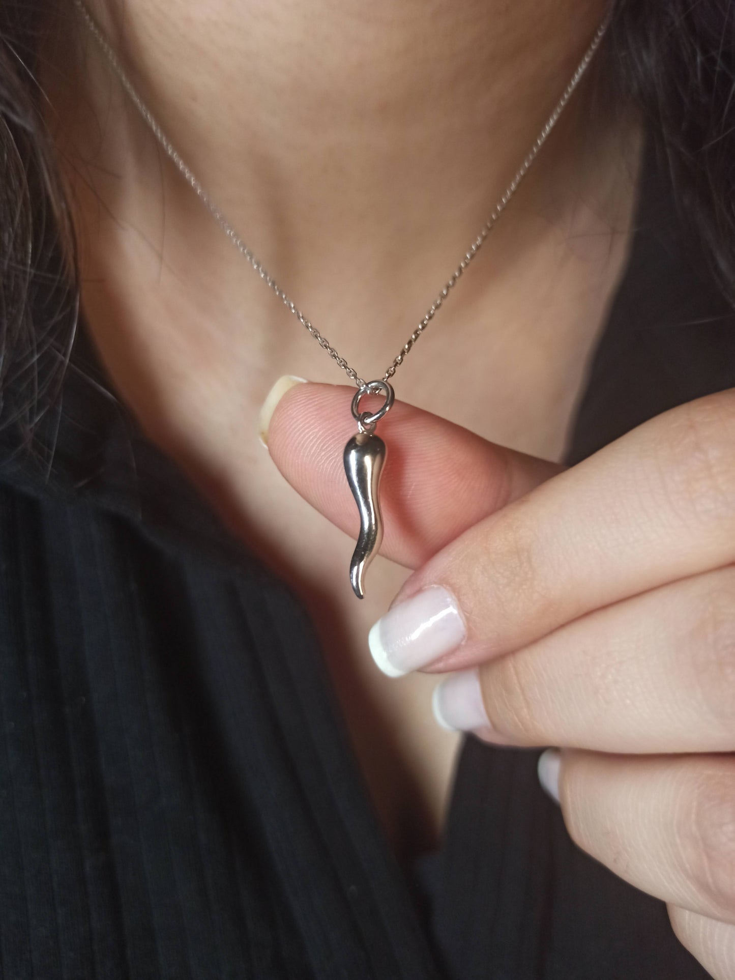 Gümüş Cornicello Kolye (İtalyan Şans Boynuzu)