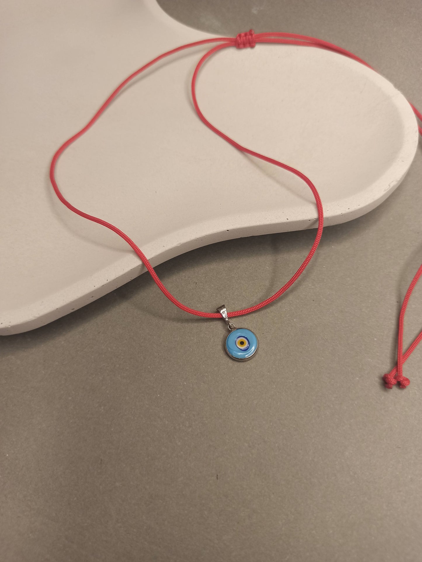 Kırmızı İpli Turkuaz Gümüş Nazar Boncuğu Kolye