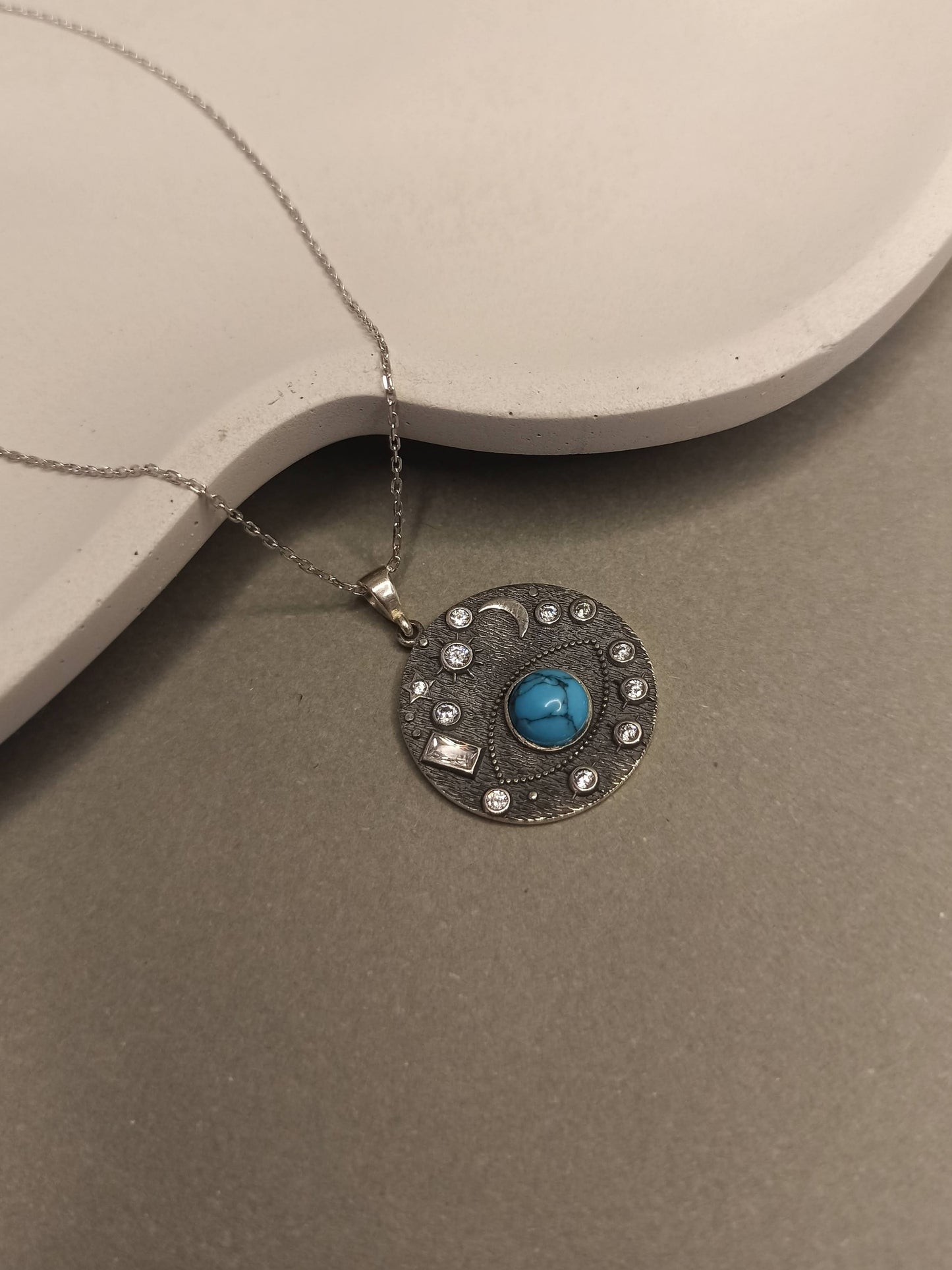 Doğal Turkuaz Taşlı Göz Kolye, Gümüş Galaksi Kolye