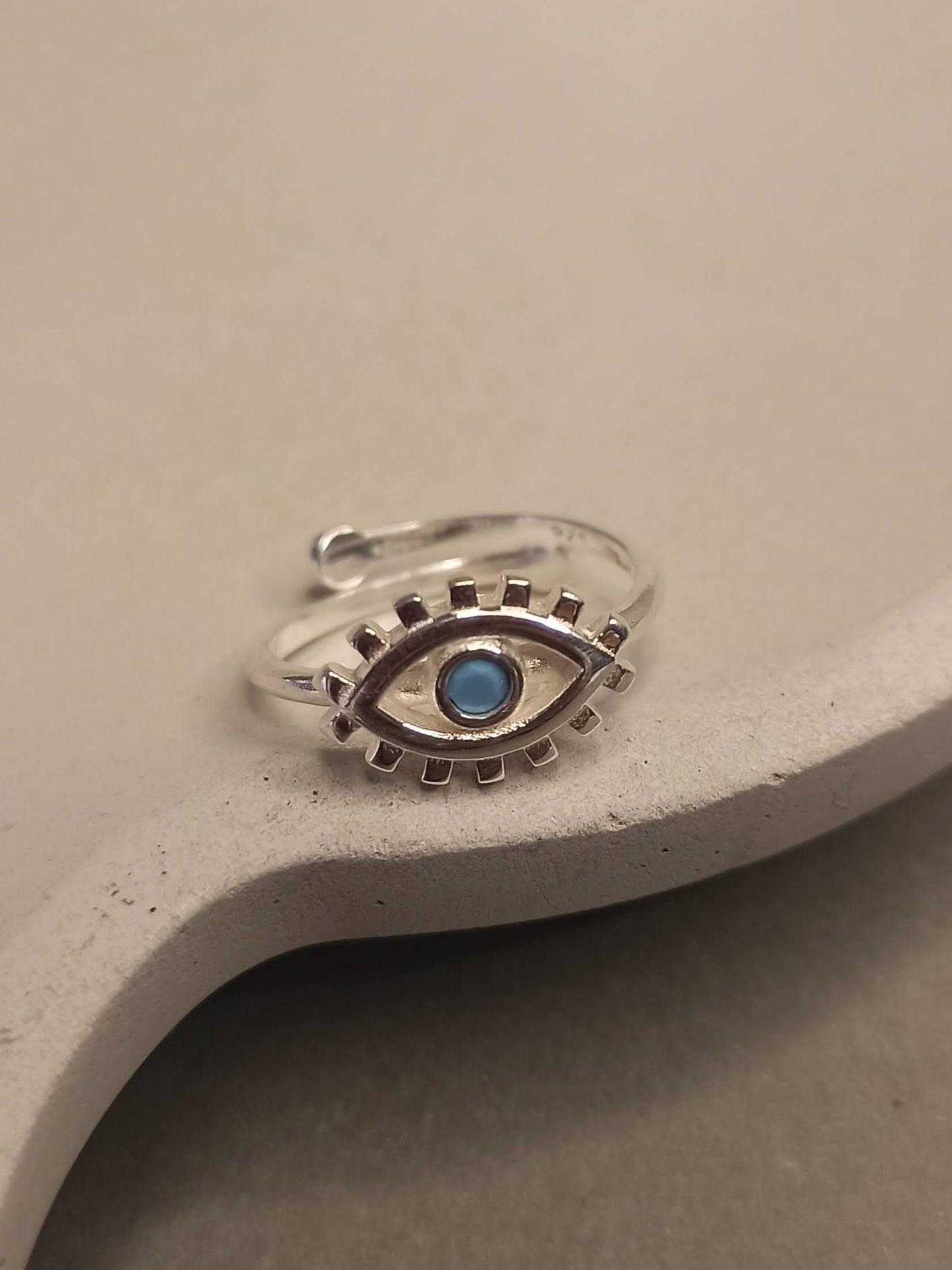 Minimalist Turkuaz Taşlı Göz Yüzük, Ayarlanabilir