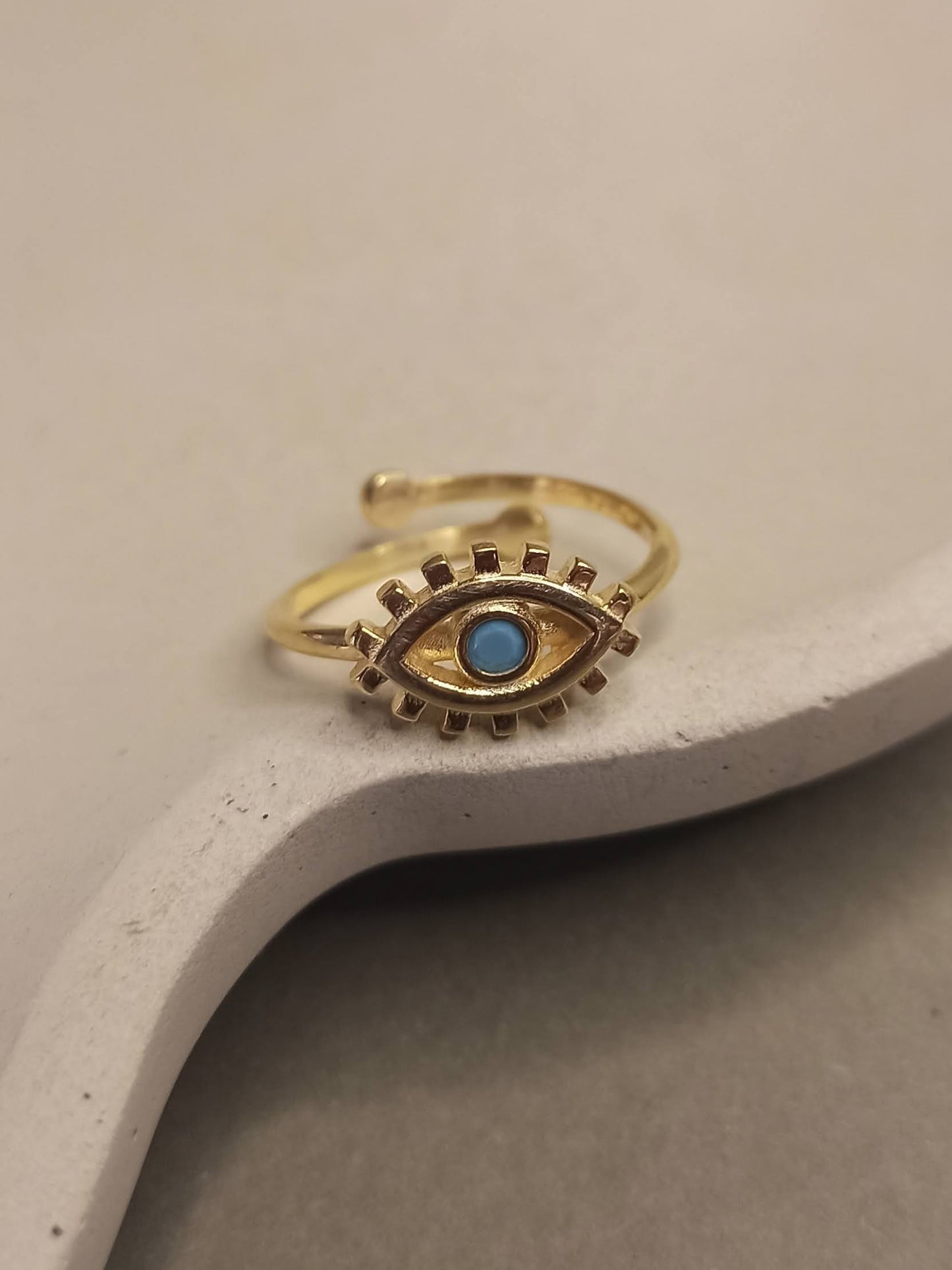 Minimalist Turkuaz Taşlı Göz Yüzük, Ayarlanabilir