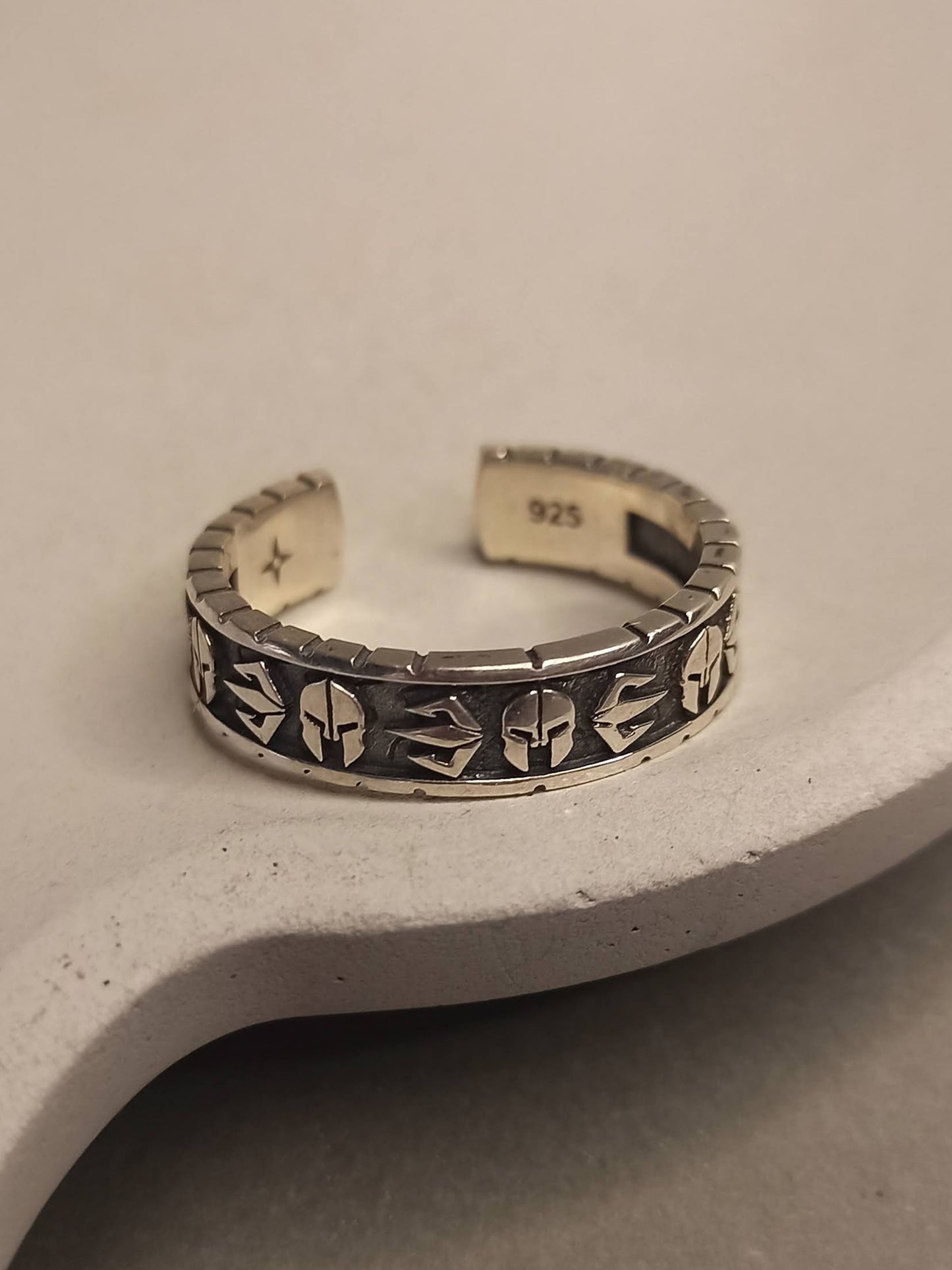 Gümüş Spartalı Miğfer Erkek Yüzüğü, Ayarlanabilir