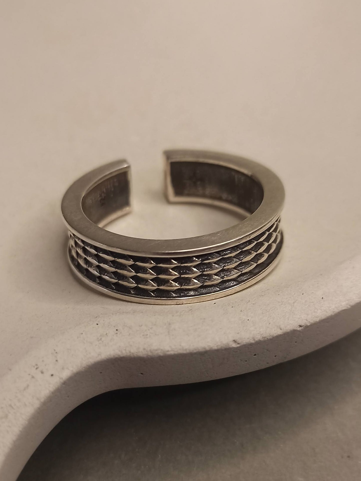 Gümüş Ejderha Derisi Yüzük, Ayarlanabilir Motifli Erkek Yüzüğü