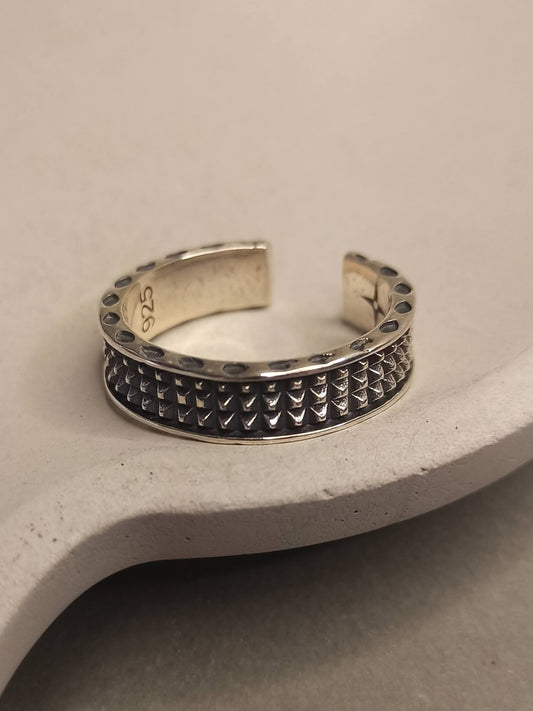 Piramit Motifli Gümüş Erkek Yüzüğü, Ayarlanabilir