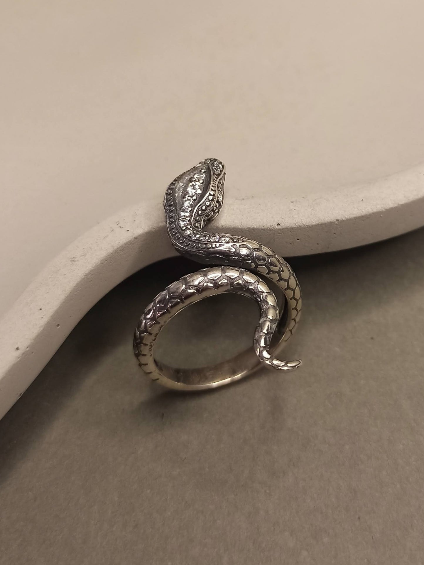 Zirkon Taşlı Gümüş Yılan Yüzük, Ayarlanabilir