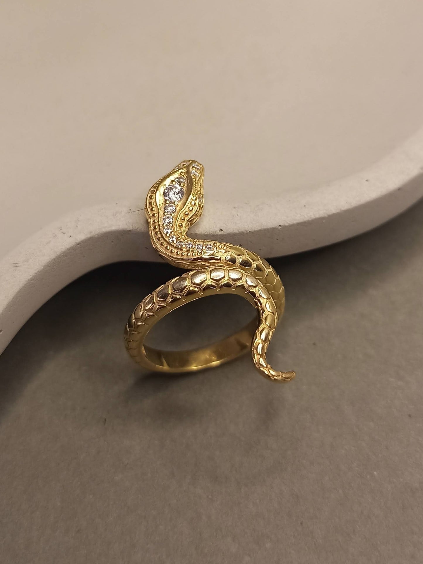 Zirkon Taşlı Gümüş Yılan Yüzük, Ayarlanabilir