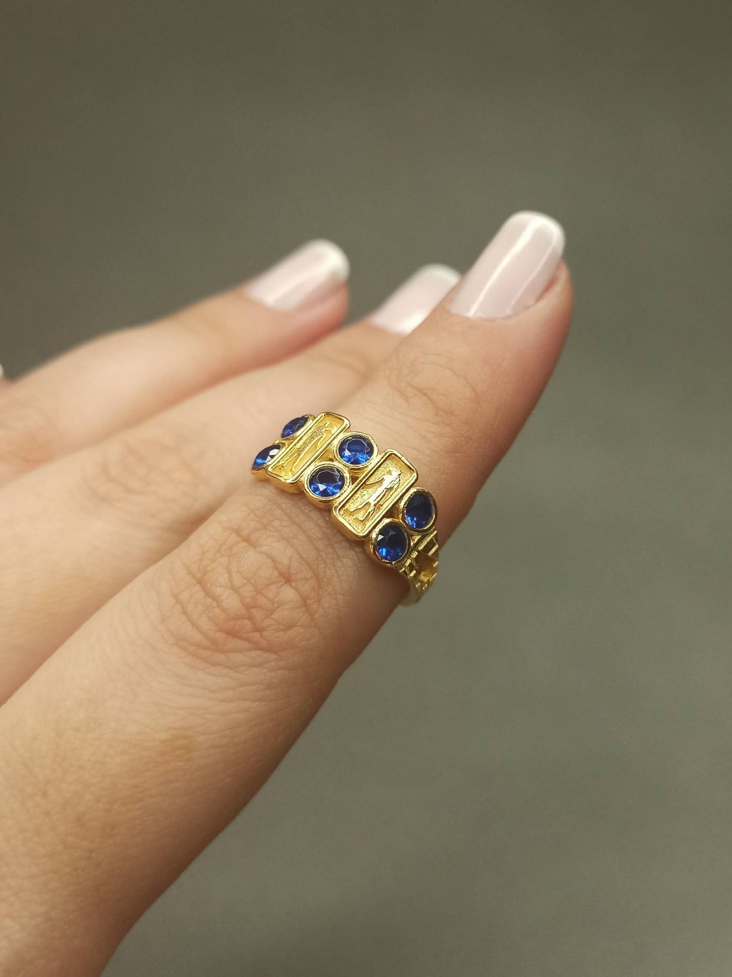 Anubis Figürlü Zirkon Taşlı Ayarlanabilir Yüzük - 925 Gümüş