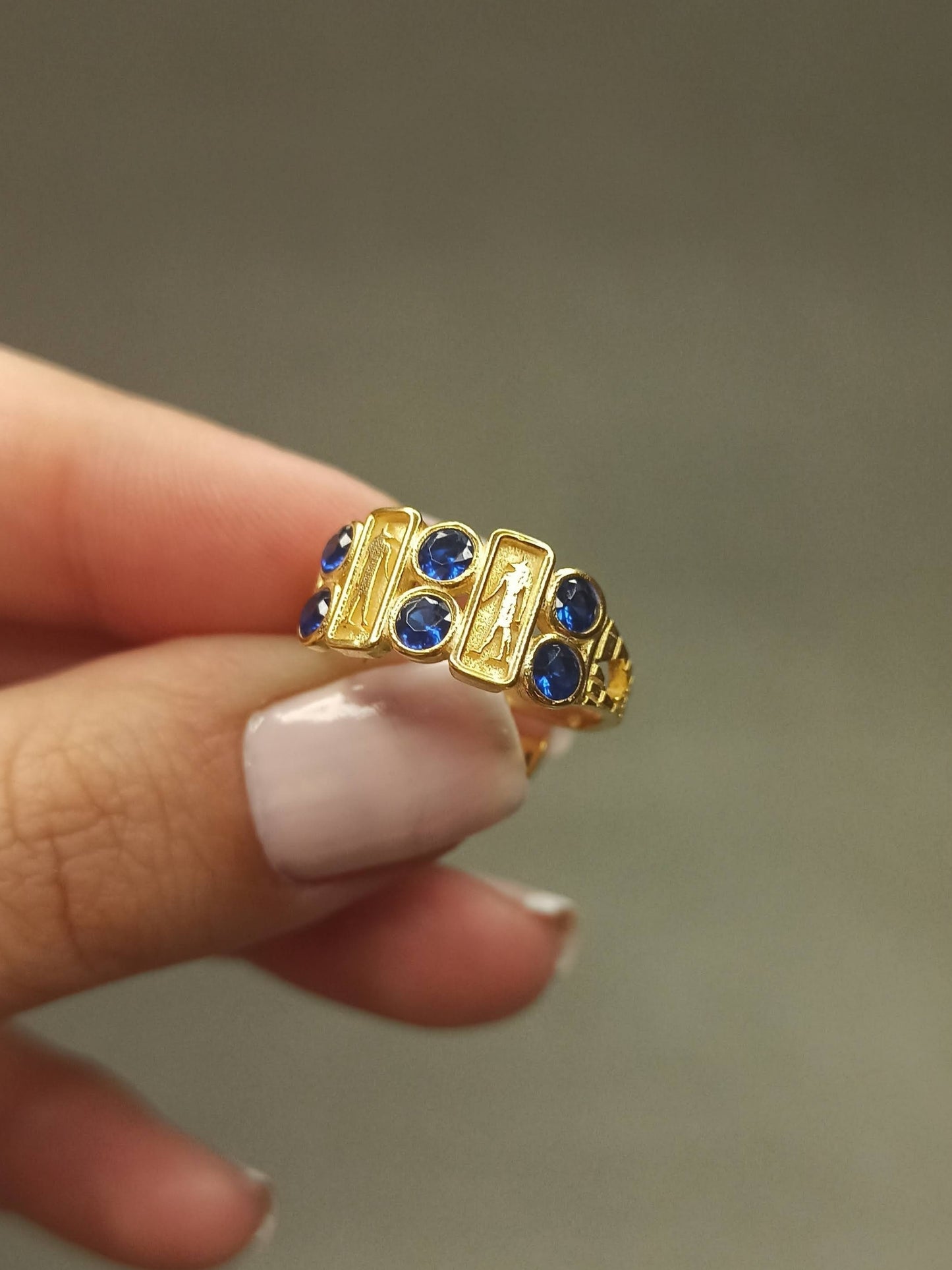 Anubis Figürlü Zirkon Taşlı Ayarlanabilir Yüzük - 925 Gümüş