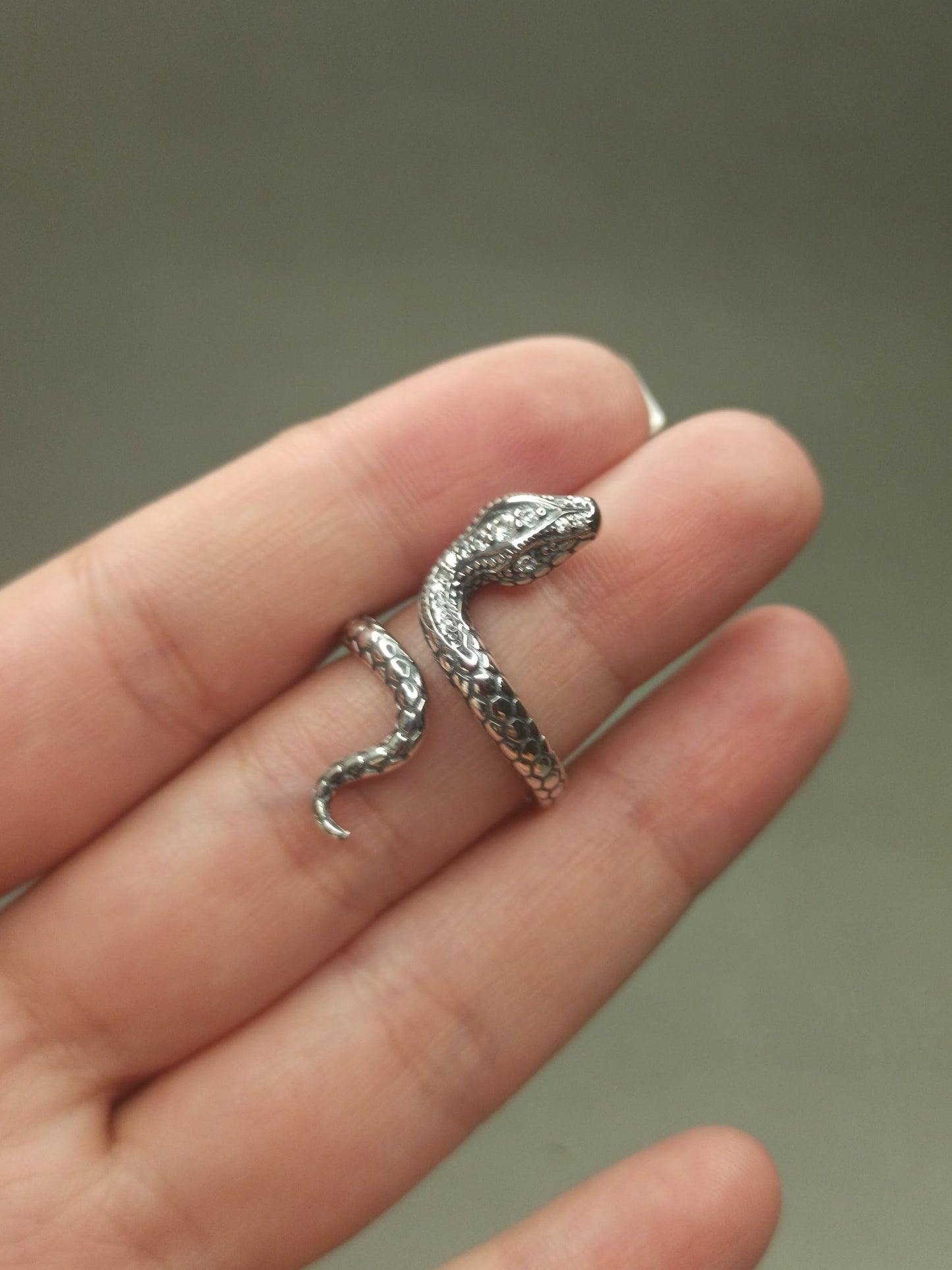 Zirkon Taşlı Gümüş Yılan Yüzük, Ayarlanabilir