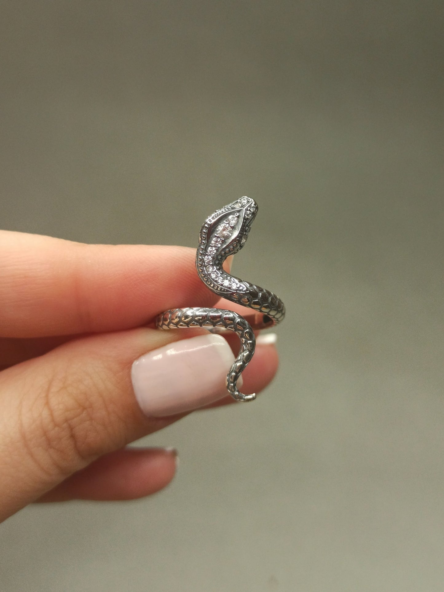 Zirkon Taşlı Gümüş Yılan Yüzük, Ayarlanabilir