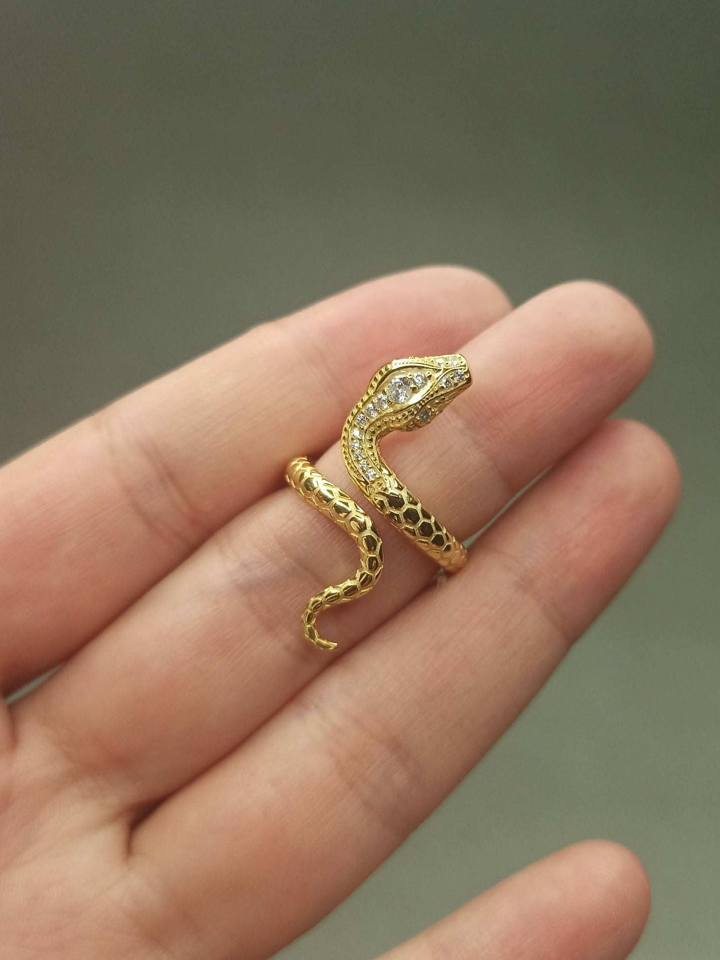 Zirkon Taşlı Gümüş Yılan Yüzük, Ayarlanabilir