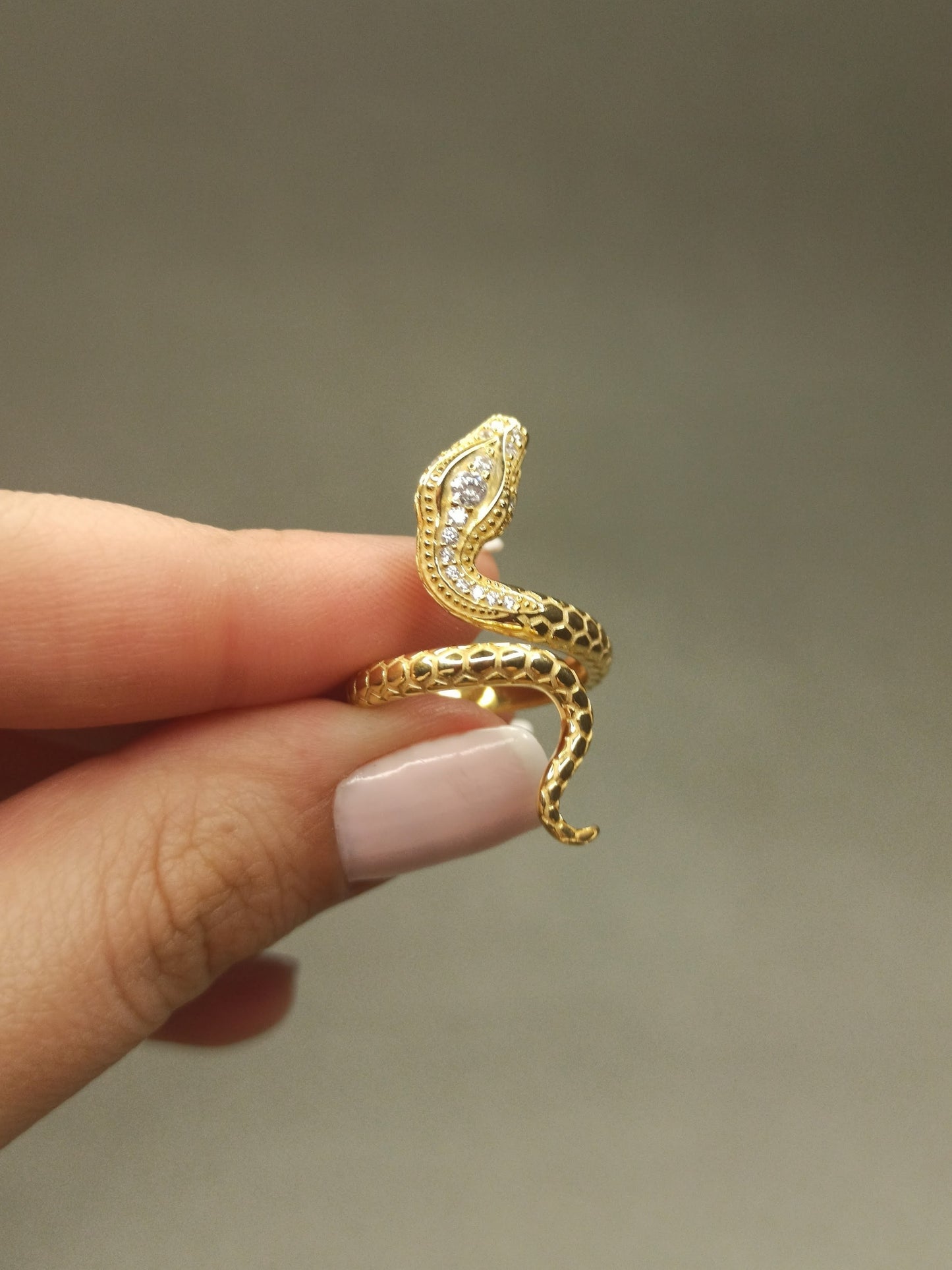 Zirkon Taşlı Gümüş Yılan Yüzük, Ayarlanabilir