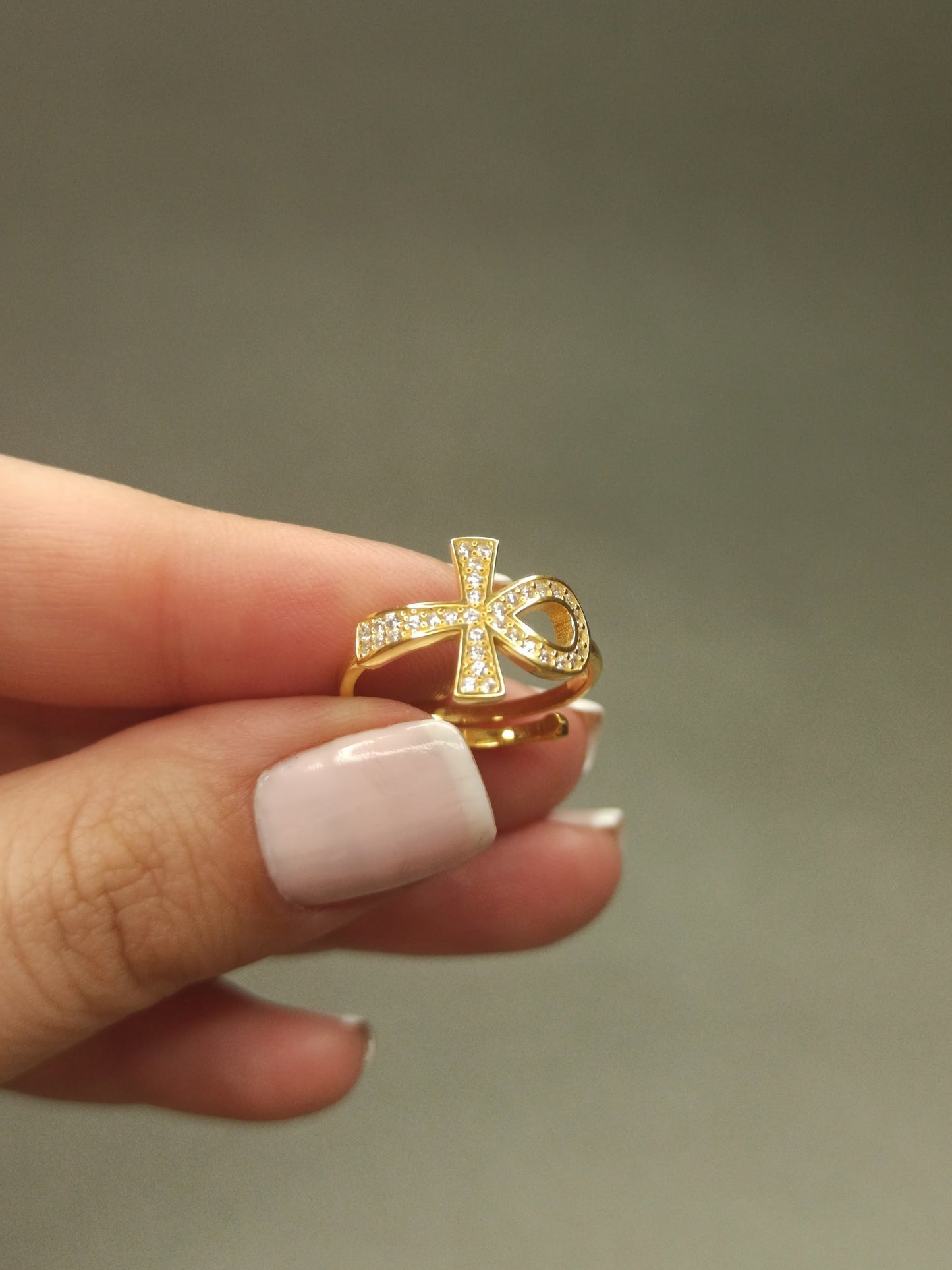 Zirkon Taşlı Gümüş Ankh Yüzük, Ayarlanabilir