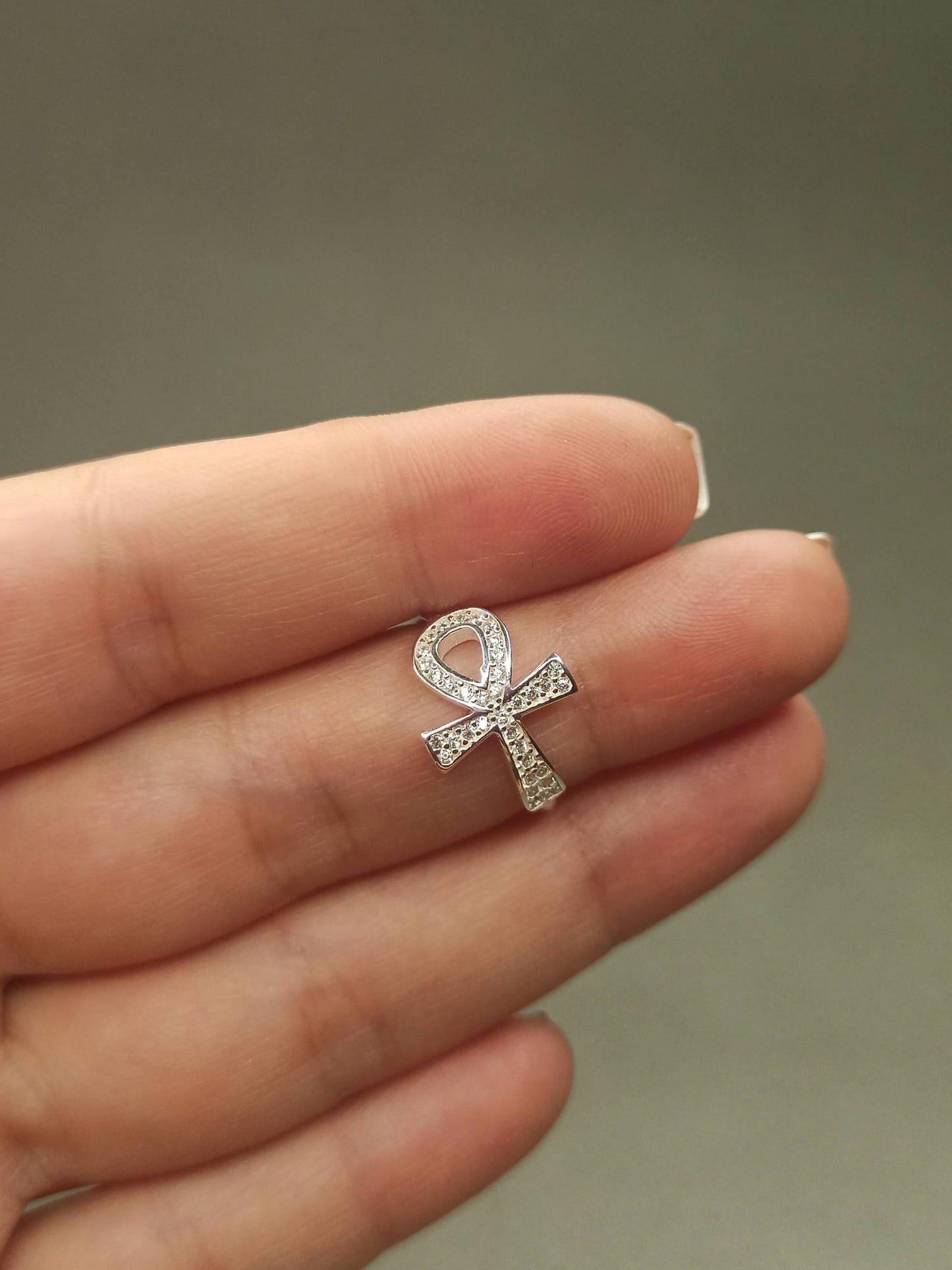 Zirkon Taşlı Gümüş Ankh Yüzük, Ayarlanabilir