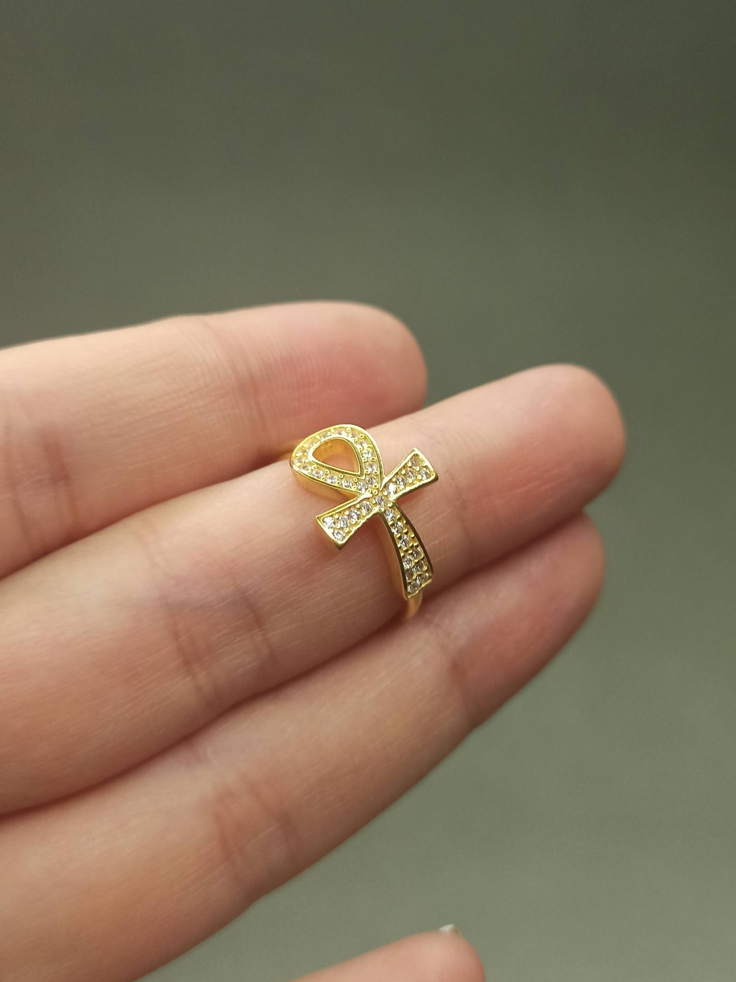 Zirkon Taşlı Gümüş Ankh Yüzük, Ayarlanabilir