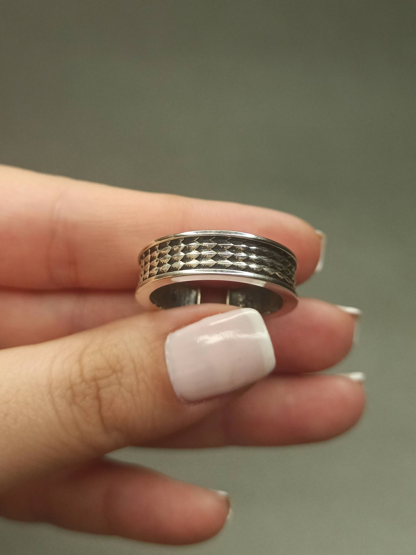 Gümüş Ejderha Derisi Yüzük, Ayarlanabilir Motifli Erkek Yüzüğü