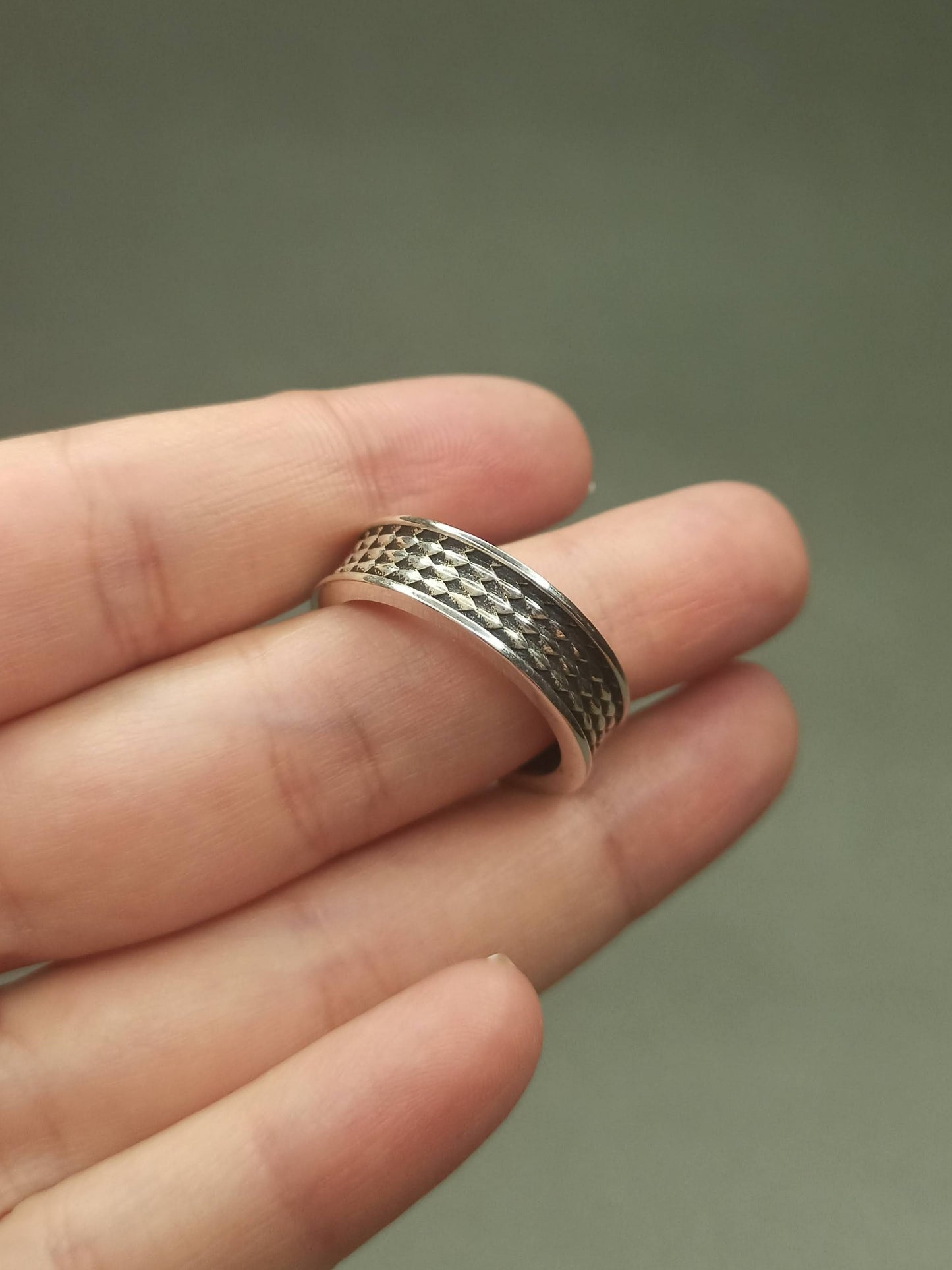 Gümüş Ejderha Derisi Yüzük, Ayarlanabilir Motifli Erkek Yüzüğü