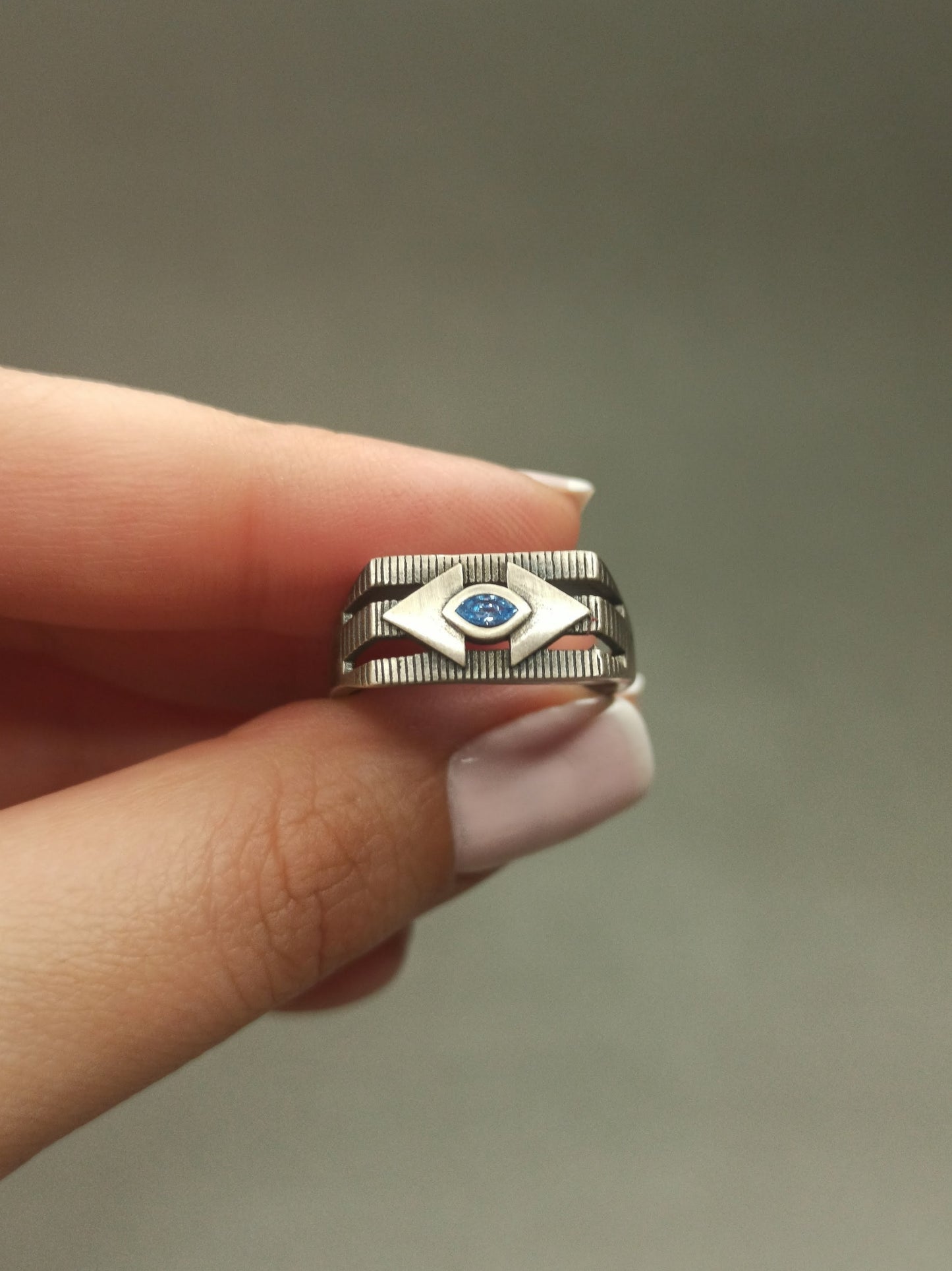 Markiz Taşlı Gümüş Şovalye Yüzük, Ayarlanabilir