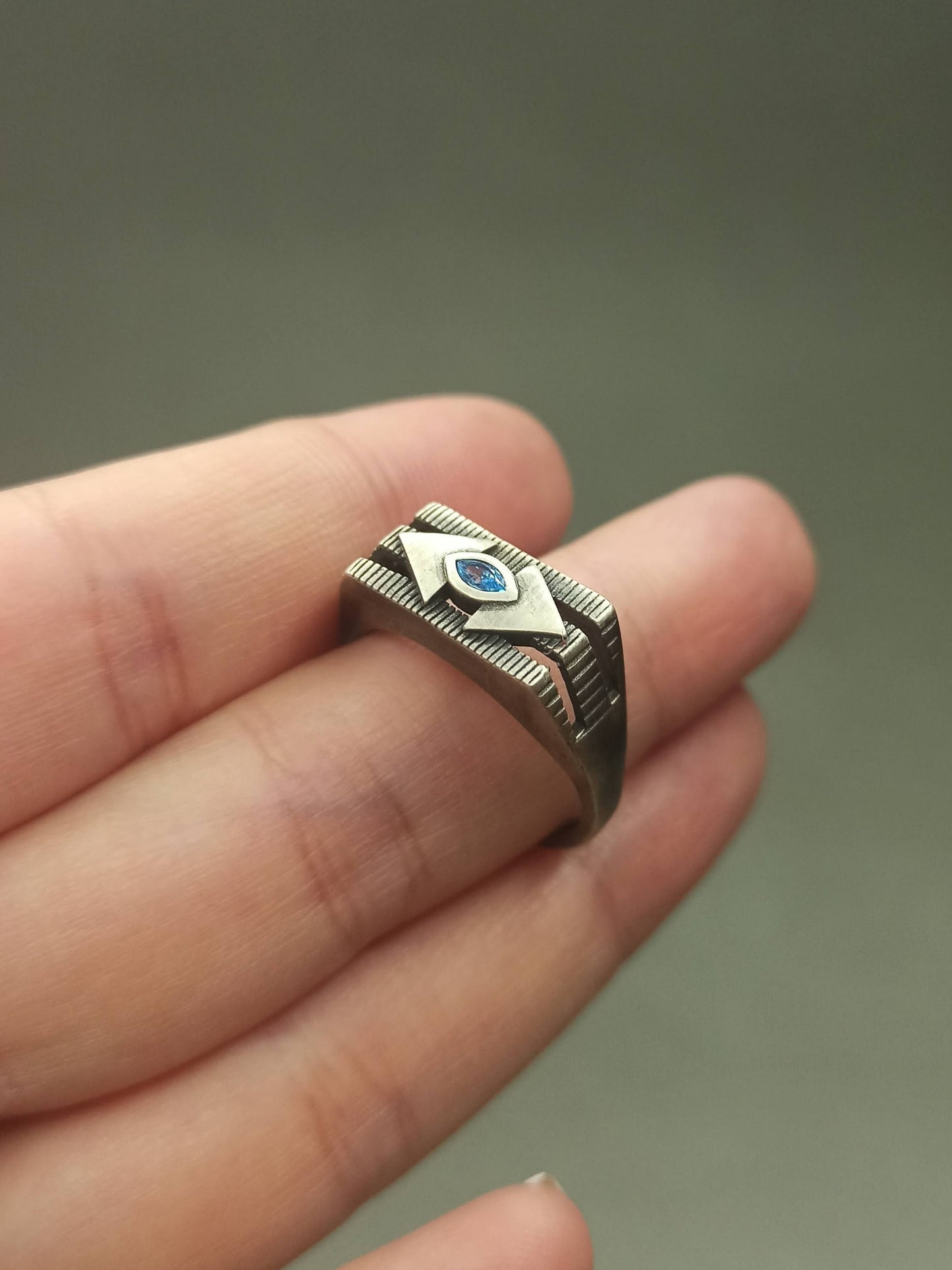 Markiz Taşlı Gümüş Şovalye Yüzük, Ayarlanabilir