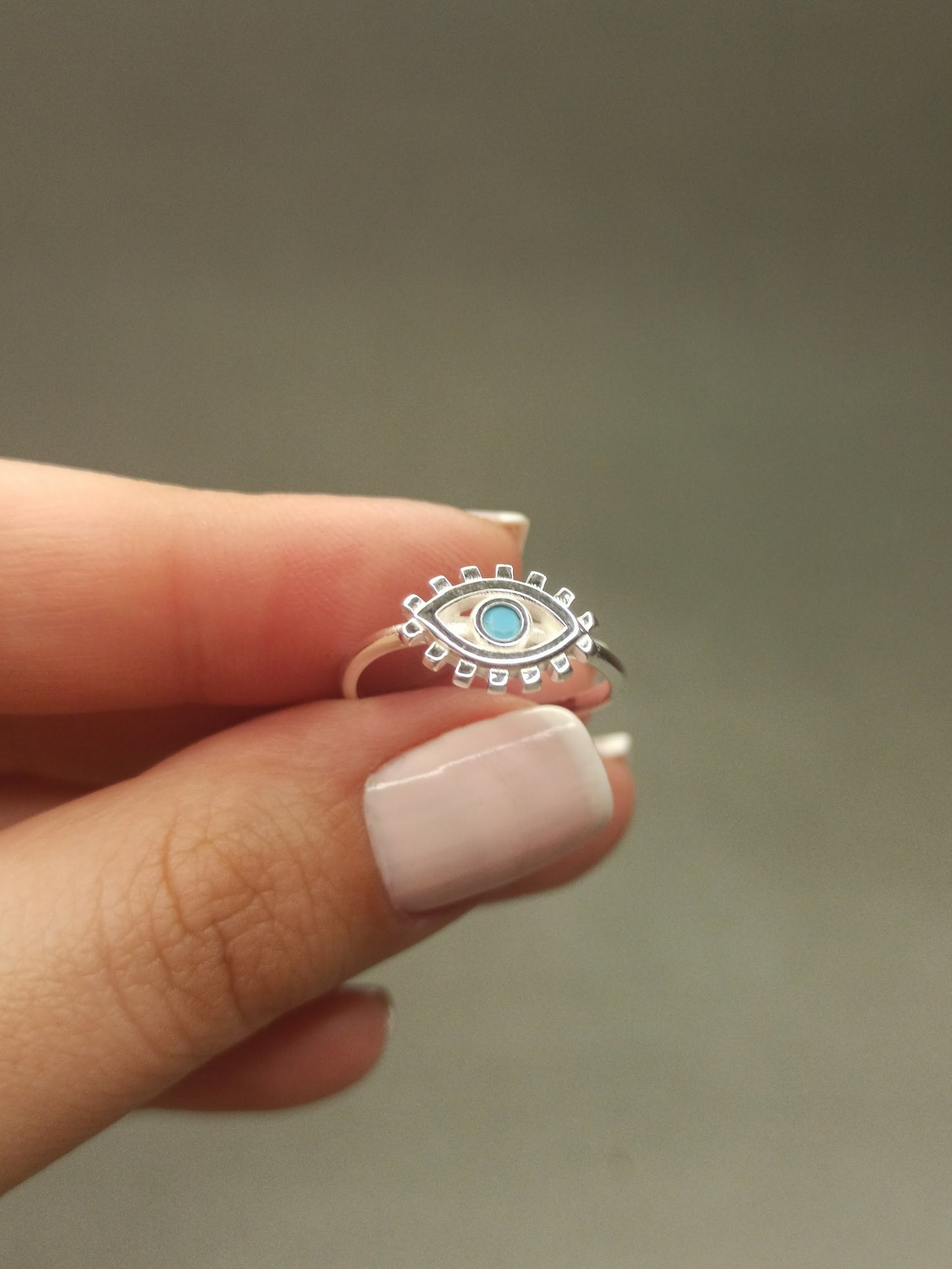 Minimalist Turkuaz Taşlı Göz Yüzük, Ayarlanabilir