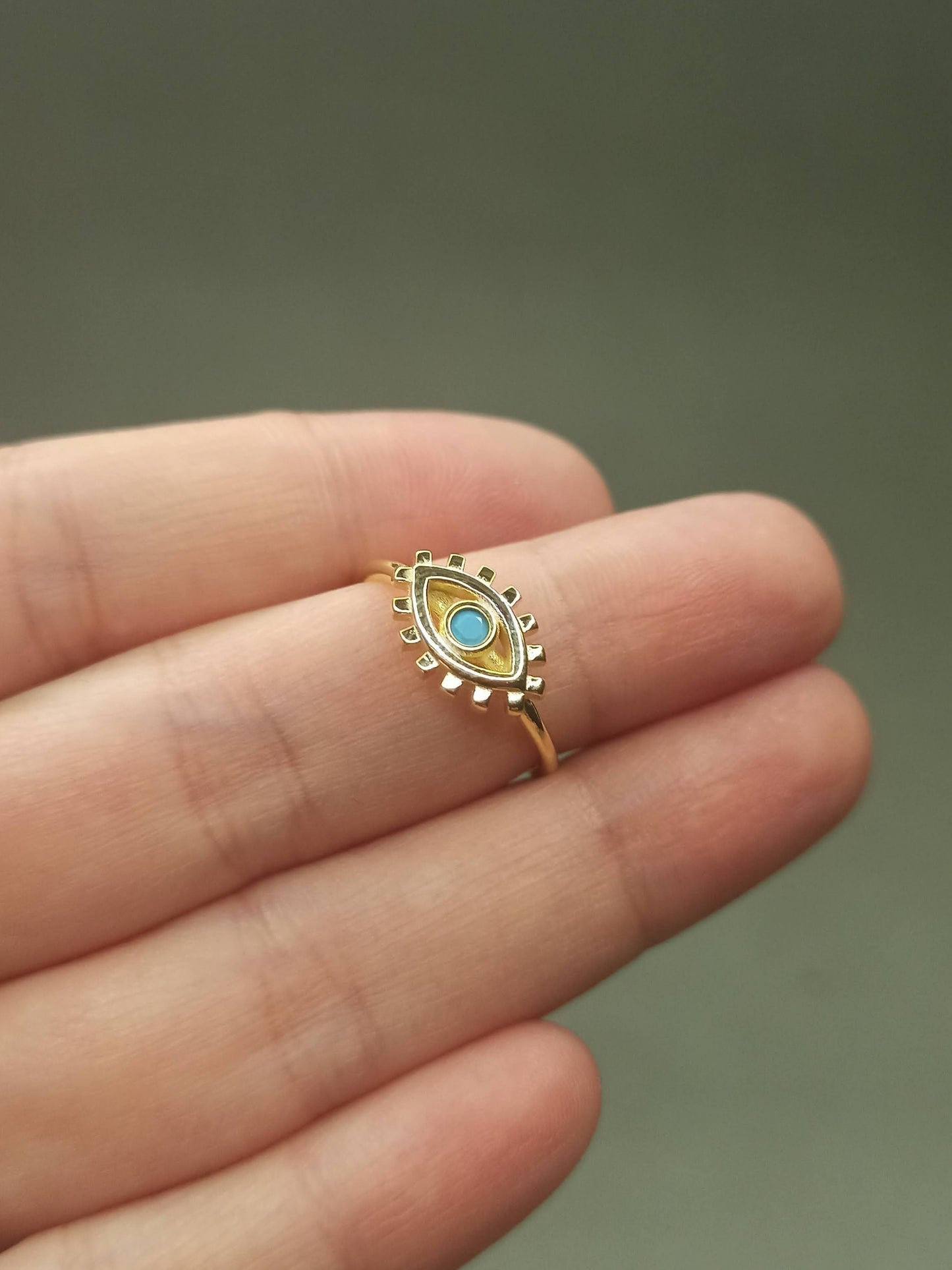 Minimalist Turkuaz Taşlı Göz Yüzük, Ayarlanabilir