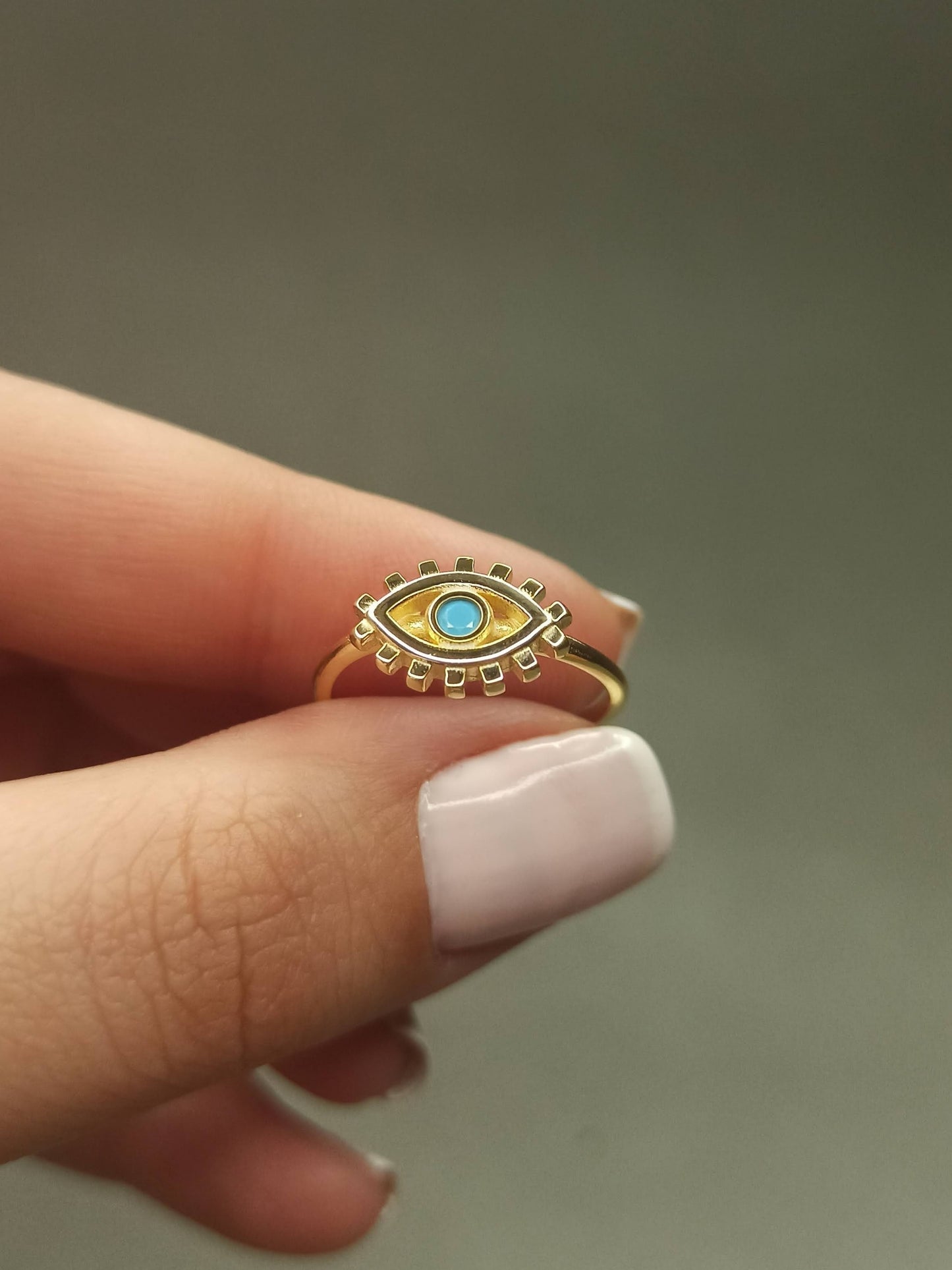Minimalist Turkuaz Taşlı Göz Yüzük, Ayarlanabilir