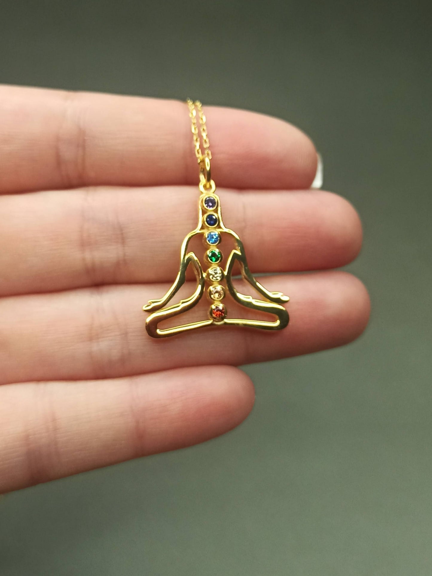 7 Çakra Taşlı Gümüş Lotus Yogi Kolye