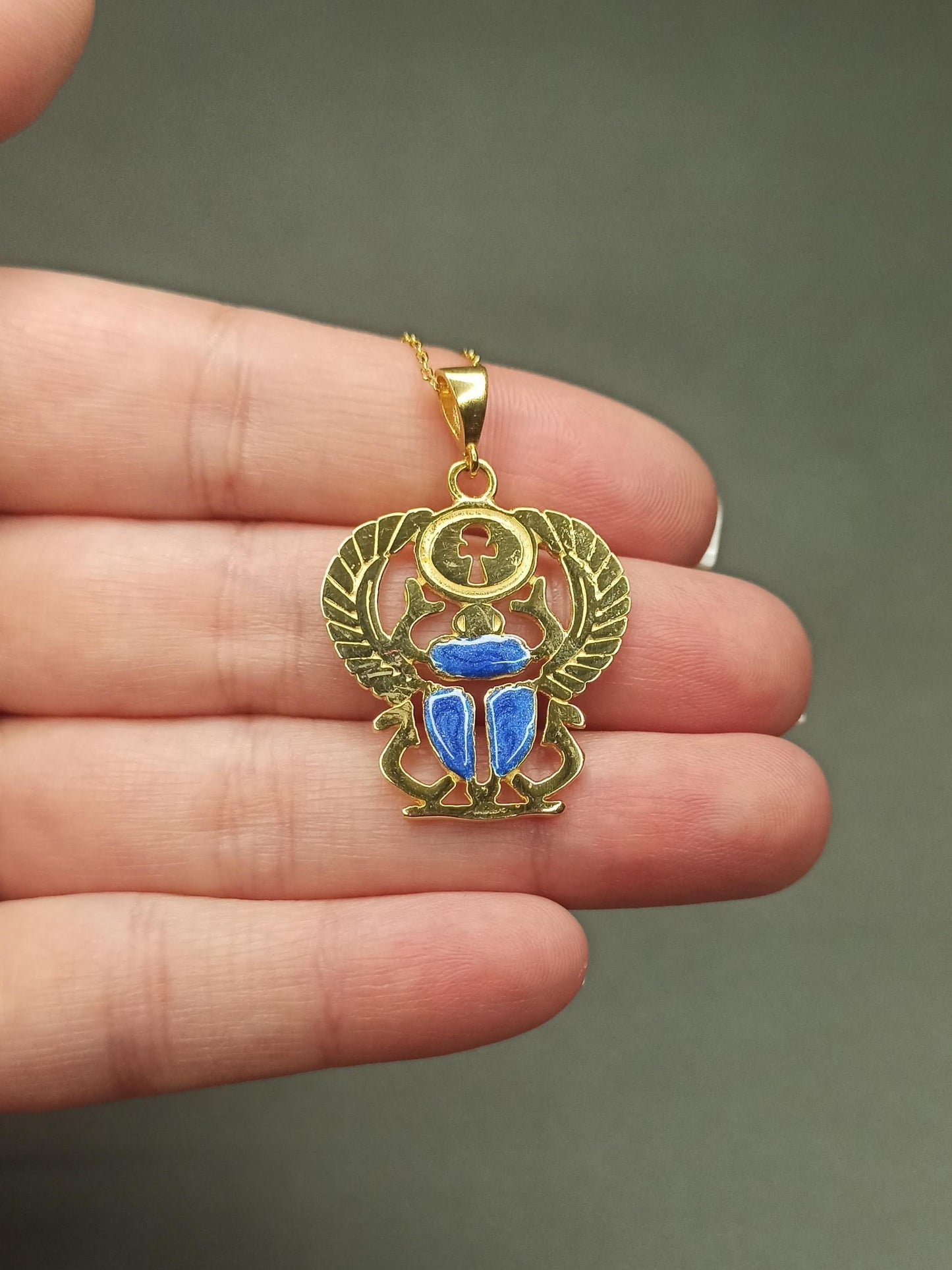 Mavi Böcek Kanatlı Scarab Kolye
