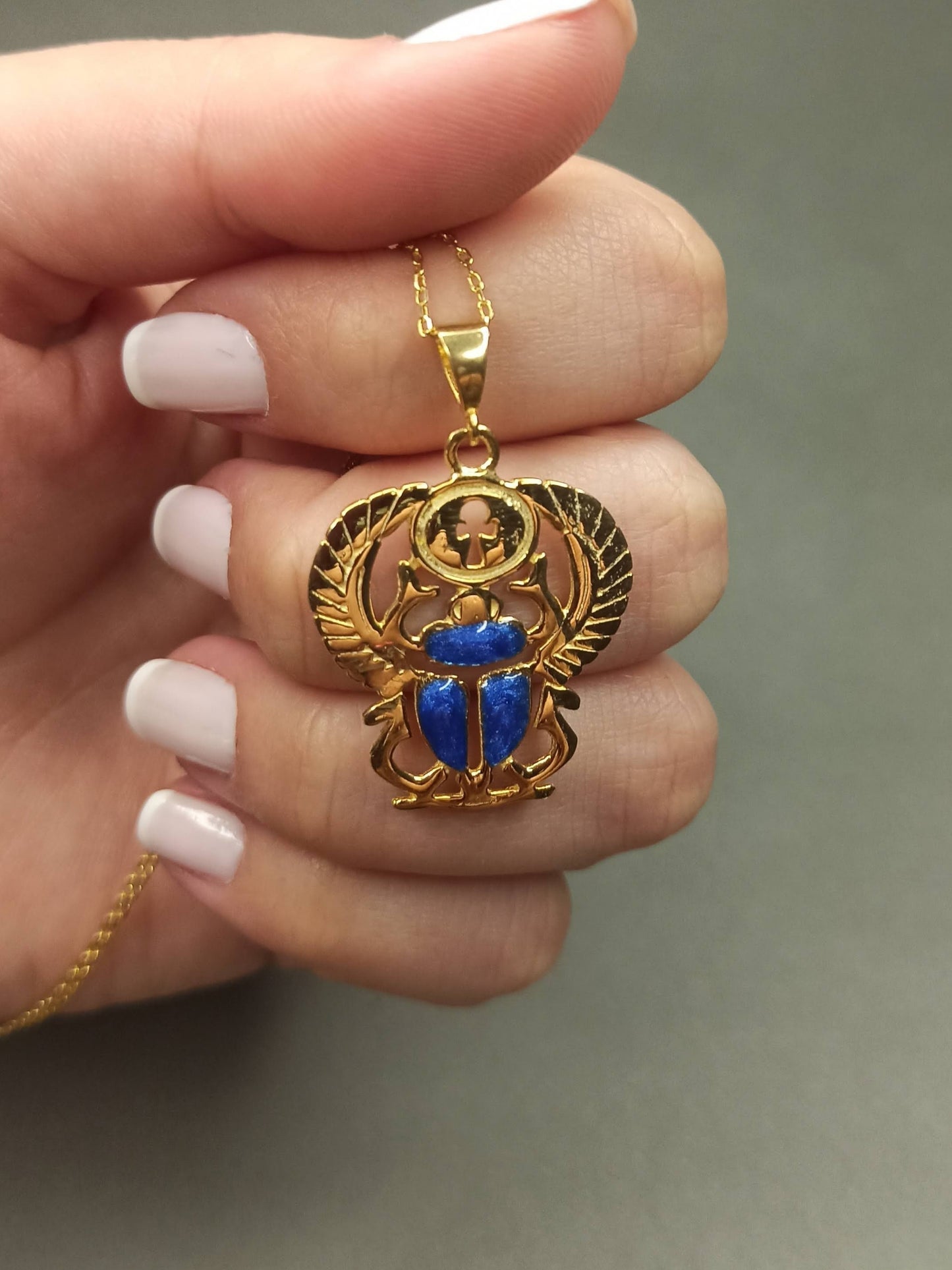 Mavi Böcek Kanatlı Scarab Kolye