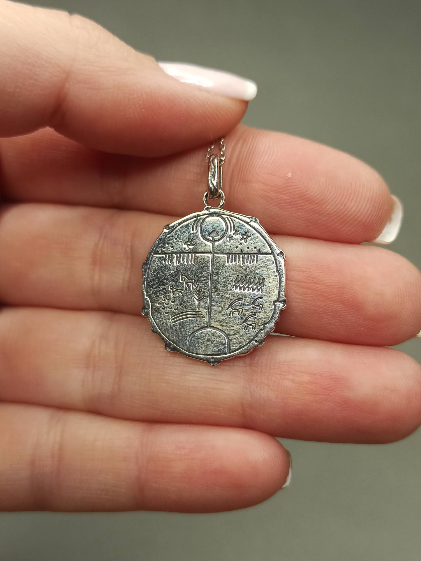 Gümüş Şaman Davulu Kolye